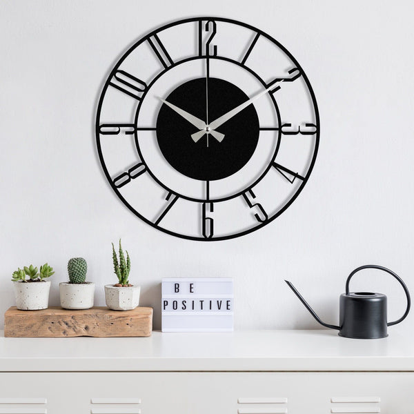 Ceas de perete Enzoclock, metal, negru, 48 x 48 cm