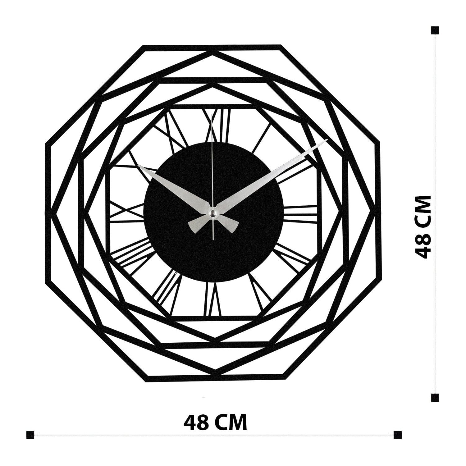 Ceas de perete Enzoclock - S012, negru, metal, 48x48 cm