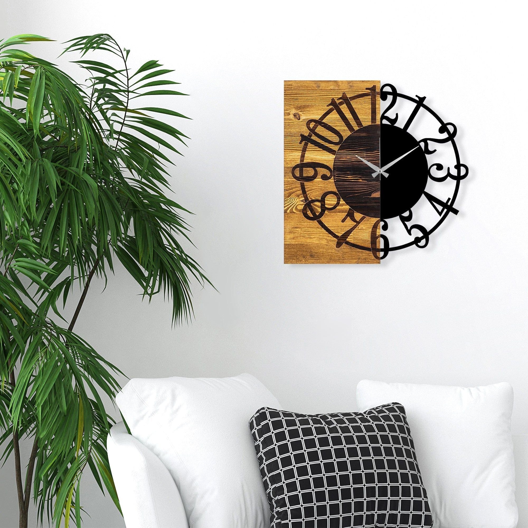 Ceas de perete Wooden Clock 1, nuc/negru, lemn/metal, 58x58x3 cm