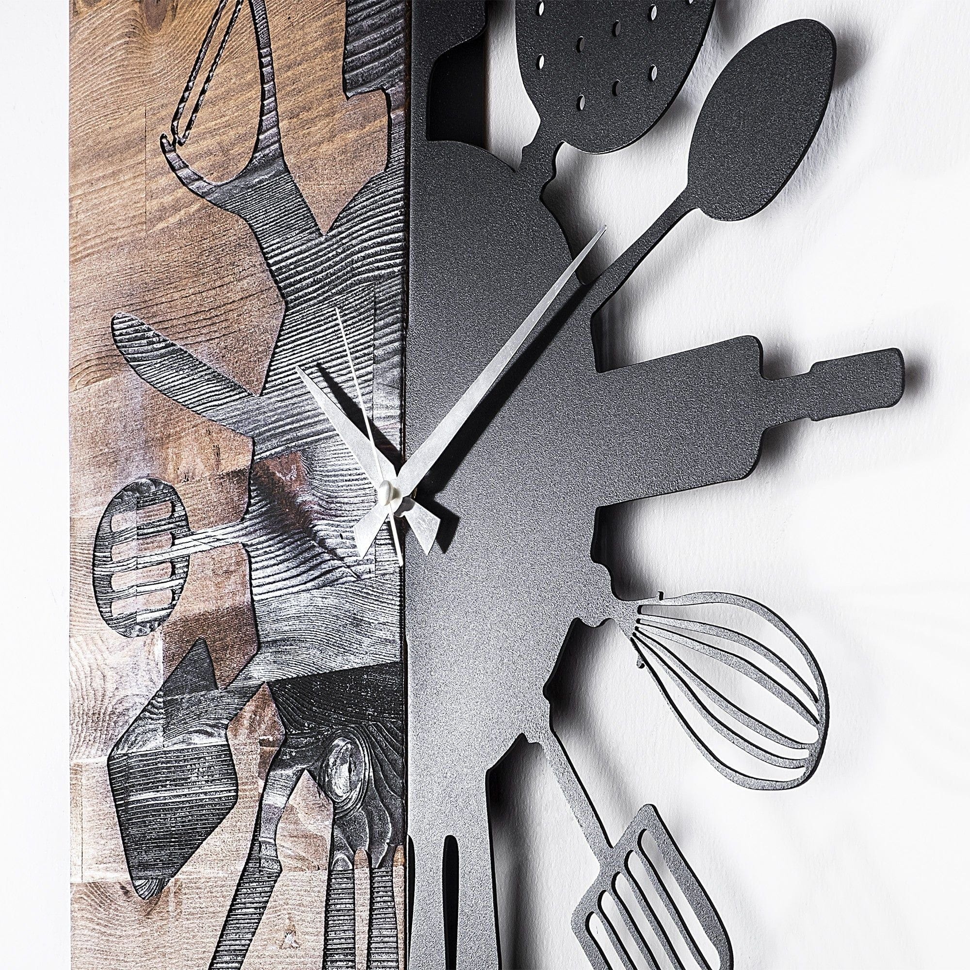 Ceas decorativ Clock 32, negru/stejar, lemn/metal, 60x58 cm