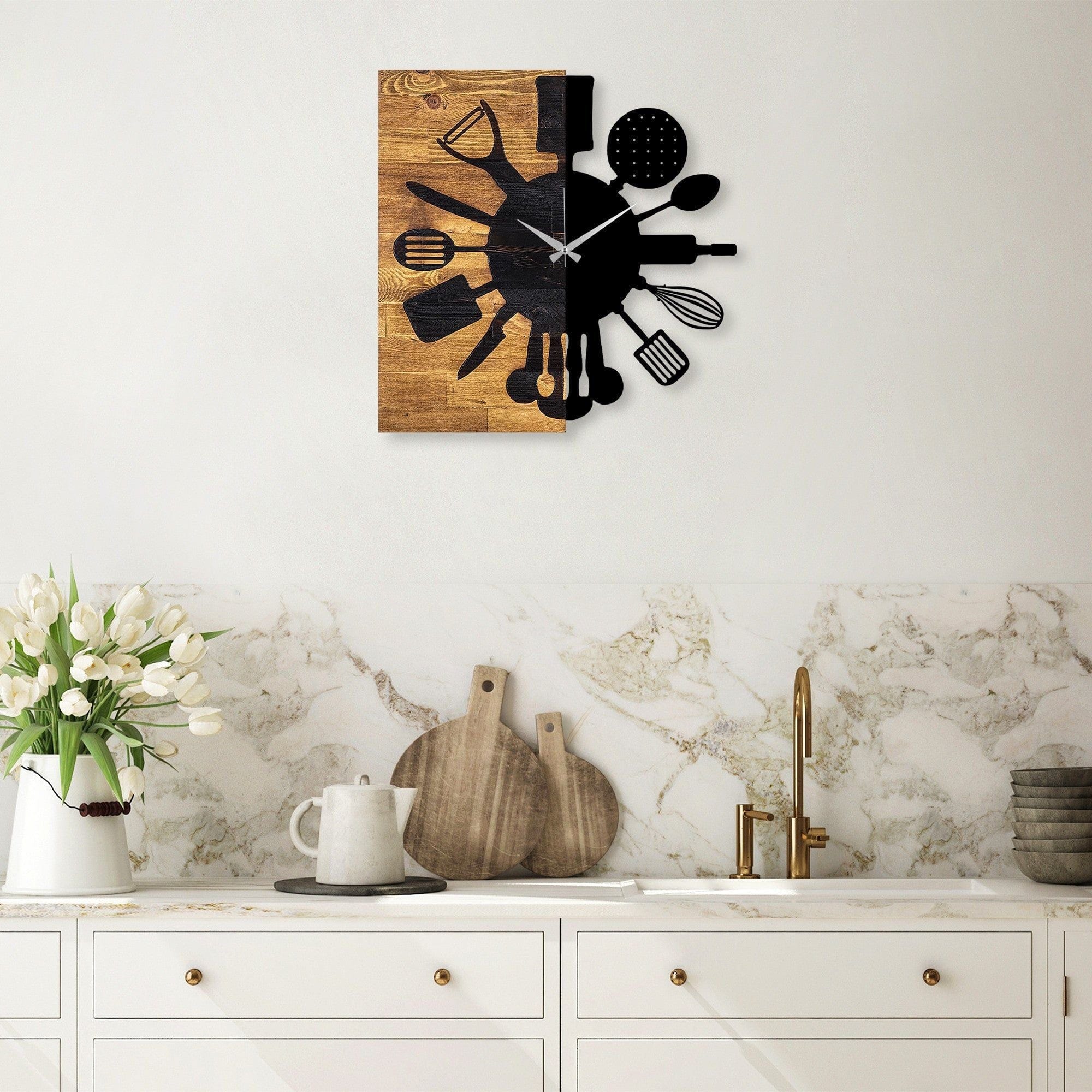 Ceas decorativ Clock 32, negru/stejar, lemn/metal, 60x58 cm