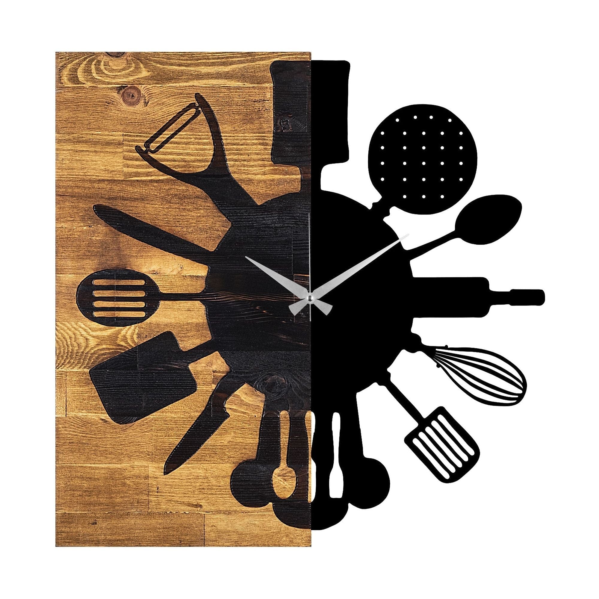 Ceas decorativ Clock 32, negru/stejar, lemn/metal, 60x58 cm