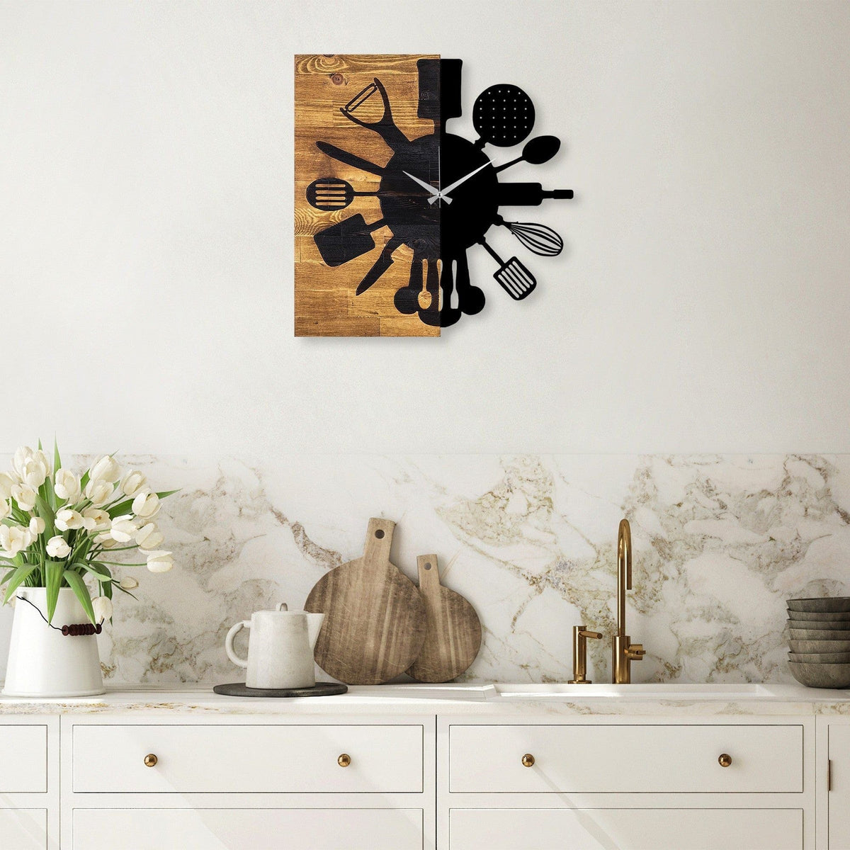 Ceas decorativ Clock 32, negru/stejar, lemn/metal, 60x58 cm