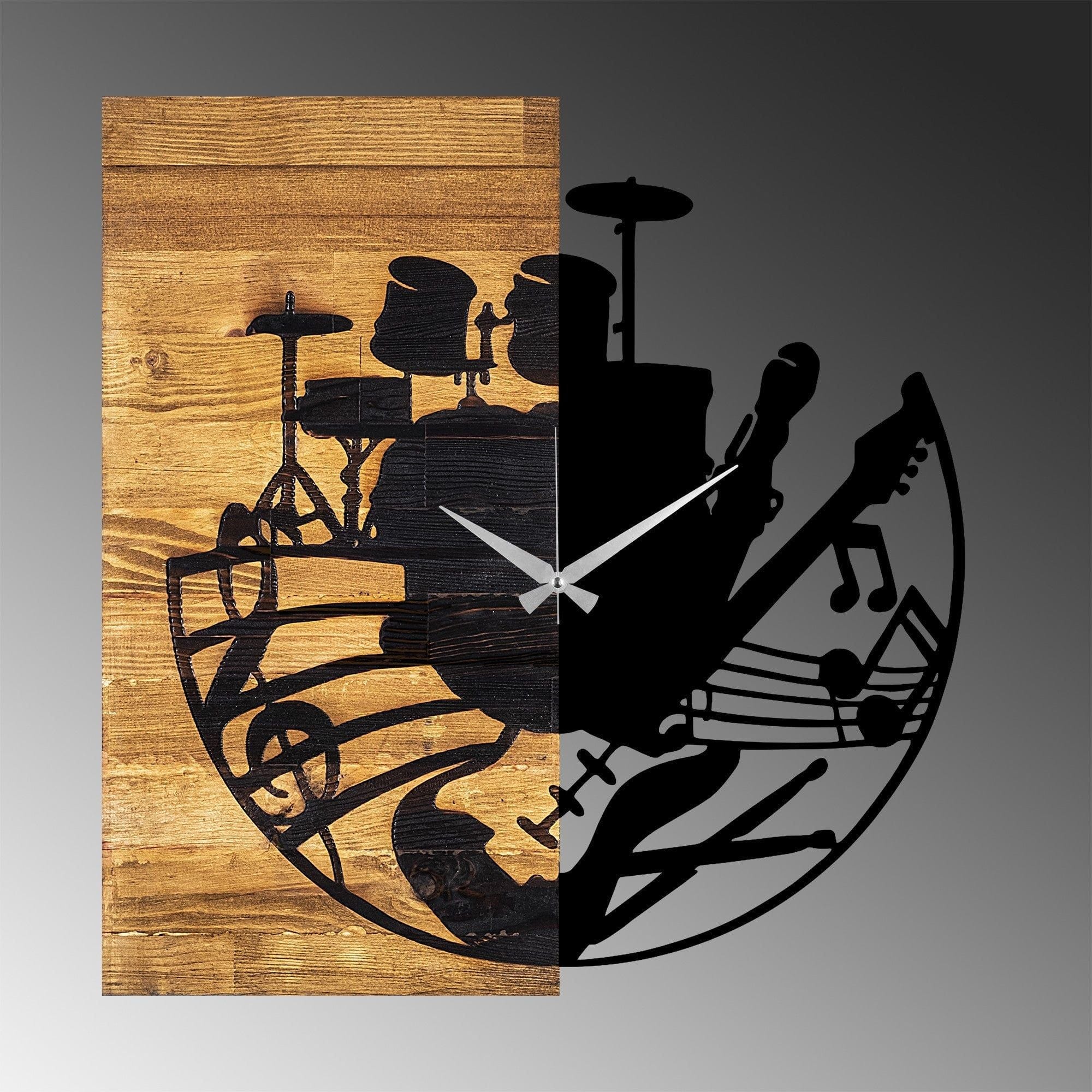 Ceas decorativ Clock 33, negru/nuc, lemn/metal, 60x58 cm