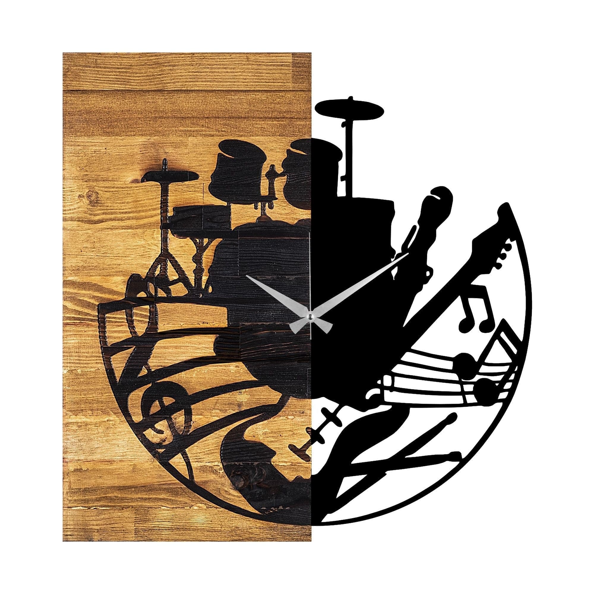Ceas decorativ Clock 33, negru/nuc, lemn/metal, 60x58 cm