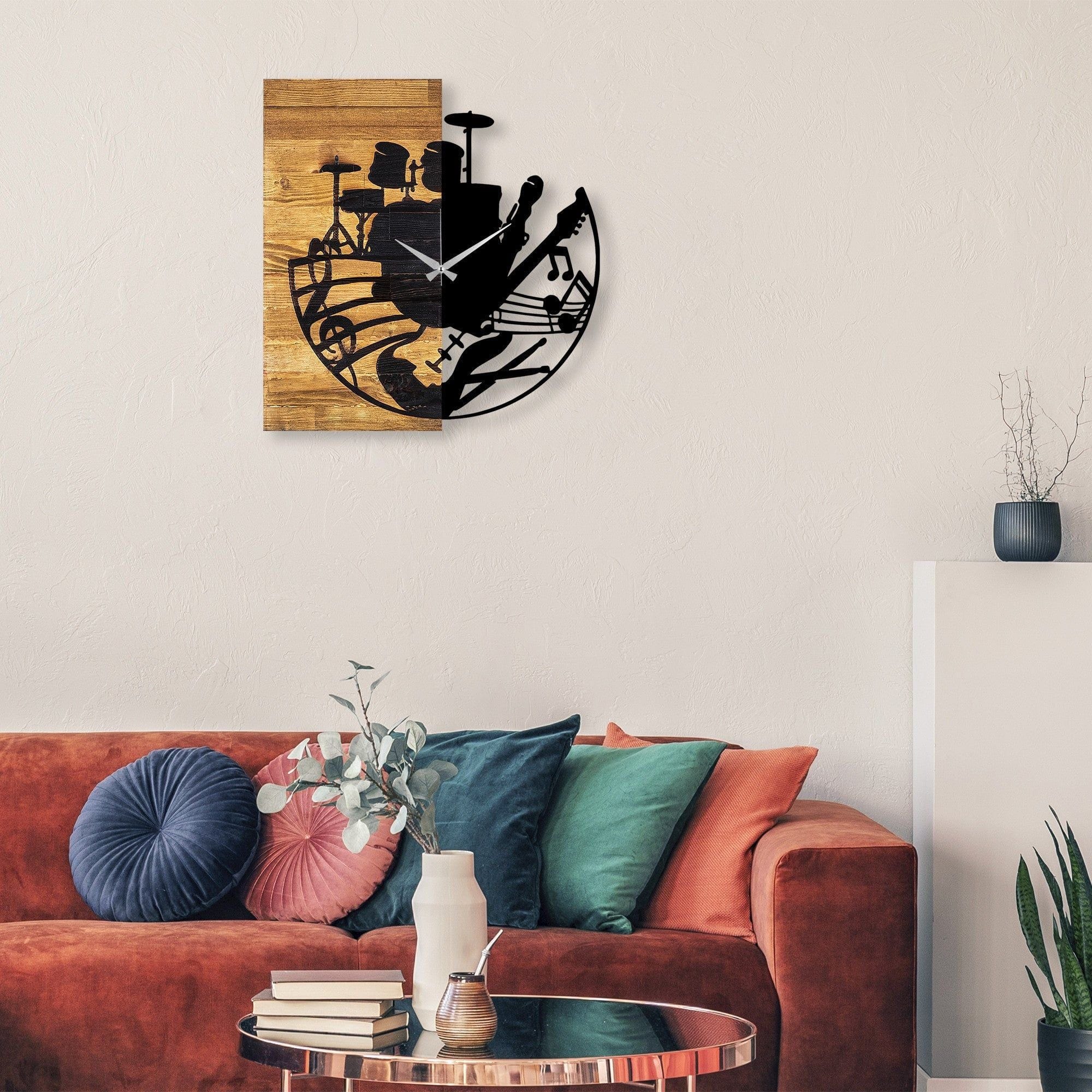 Ceas decorativ Clock 33, negru/nuc, lemn/metal, 60x58 cm