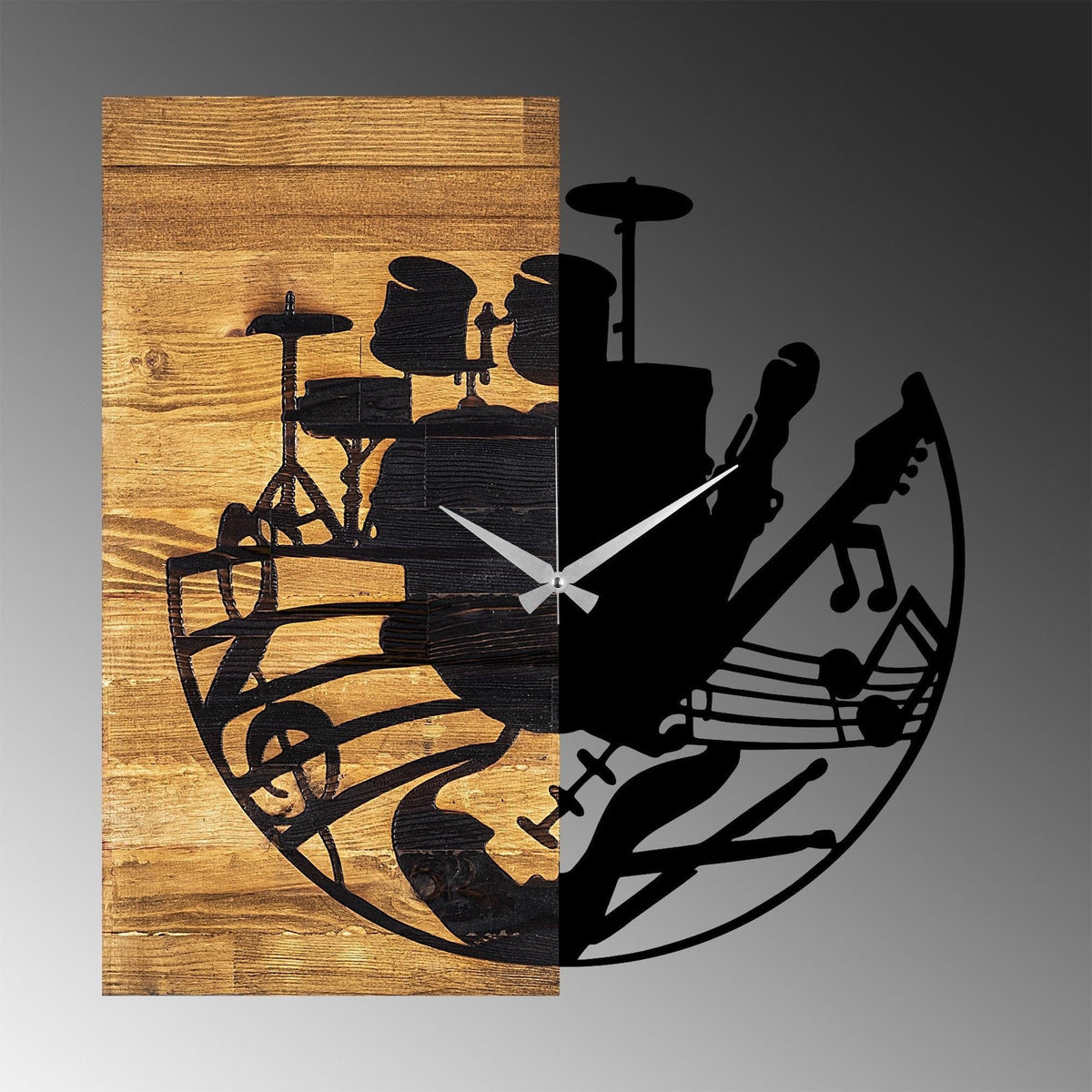 Ceas decorativ Clock 33, negru/nuc, lemn/metal, 60x58 cm