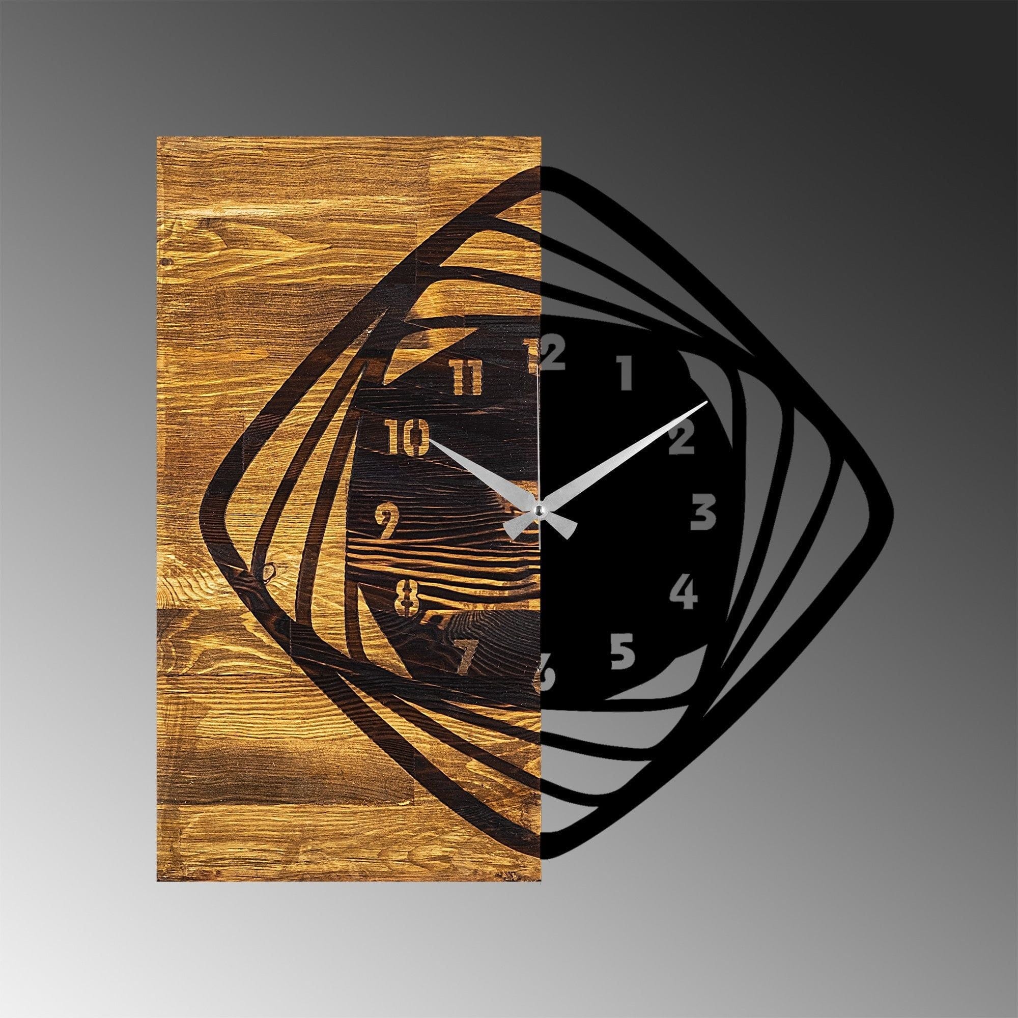 Ceas decorativ Clock 4, negru/nuc, lemn/metal, 57x58 cm