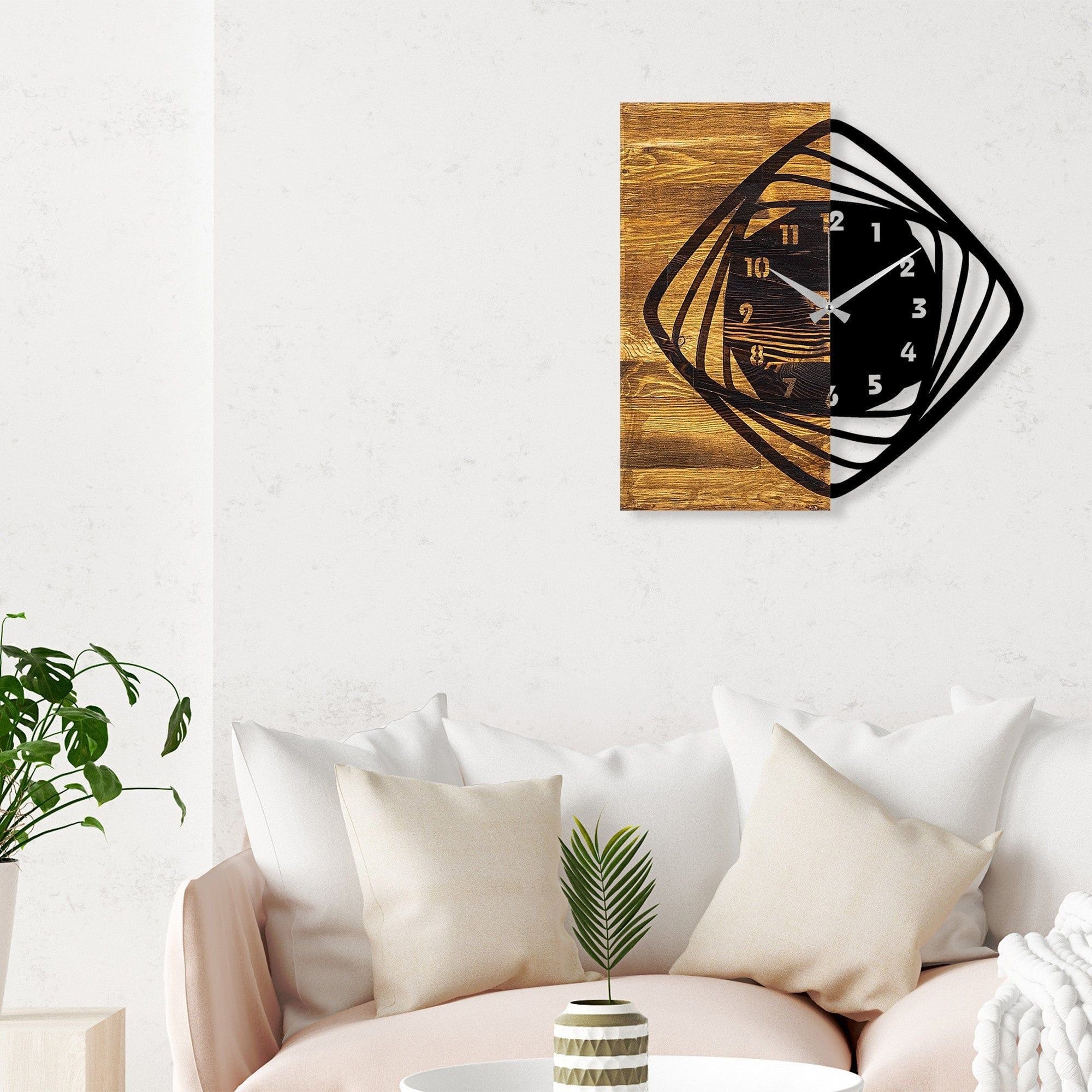 Ceas decorativ Clock 4, negru/nuc, lemn/metal, 57x58 cm