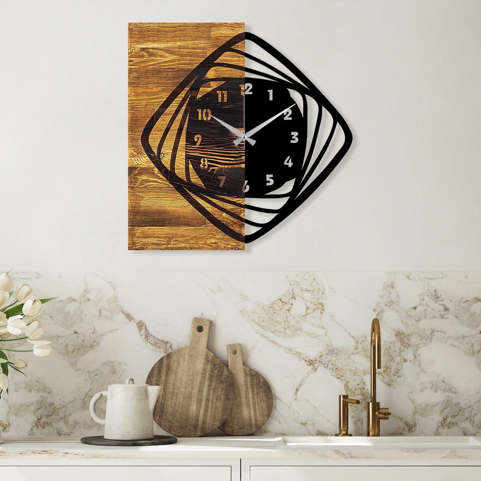 Ceas decorativ Clock 4, negru/nuc, lemn/metal, 57x58 cm
