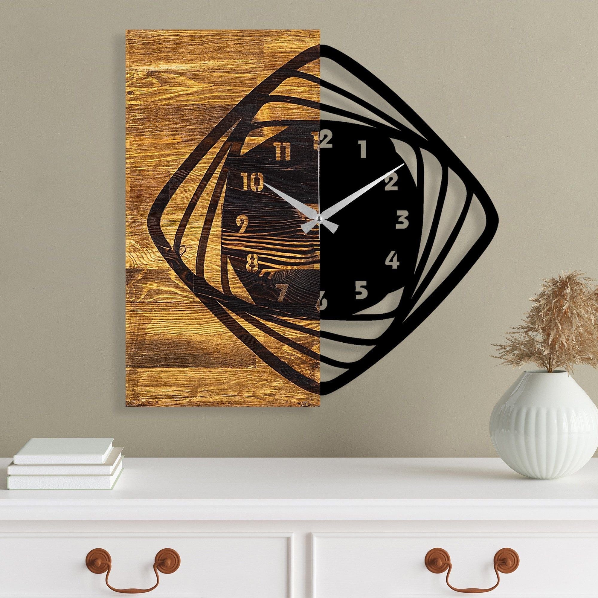 Ceas decorativ Clock 4, negru/nuc, lemn/metal, 57x58 cm