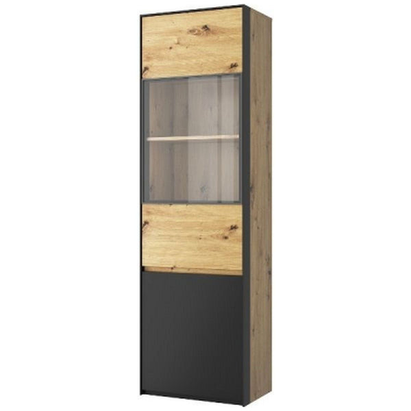 Vitrina BOSCO, stejar artisan/negru, PAL laminat, 60x38x200 cm