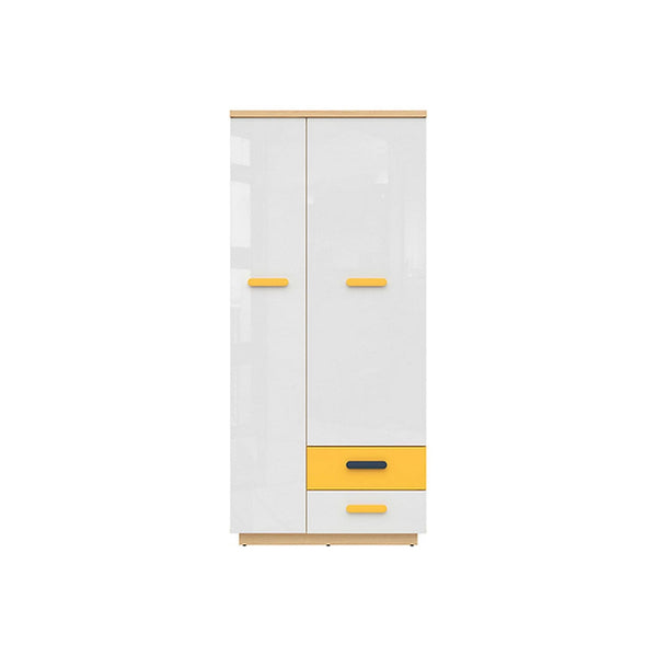 Dulap WESKER, alb/stejar sonoma/galben, PAL, cu 2 usi si 2 sertare, 90x57x200 cm