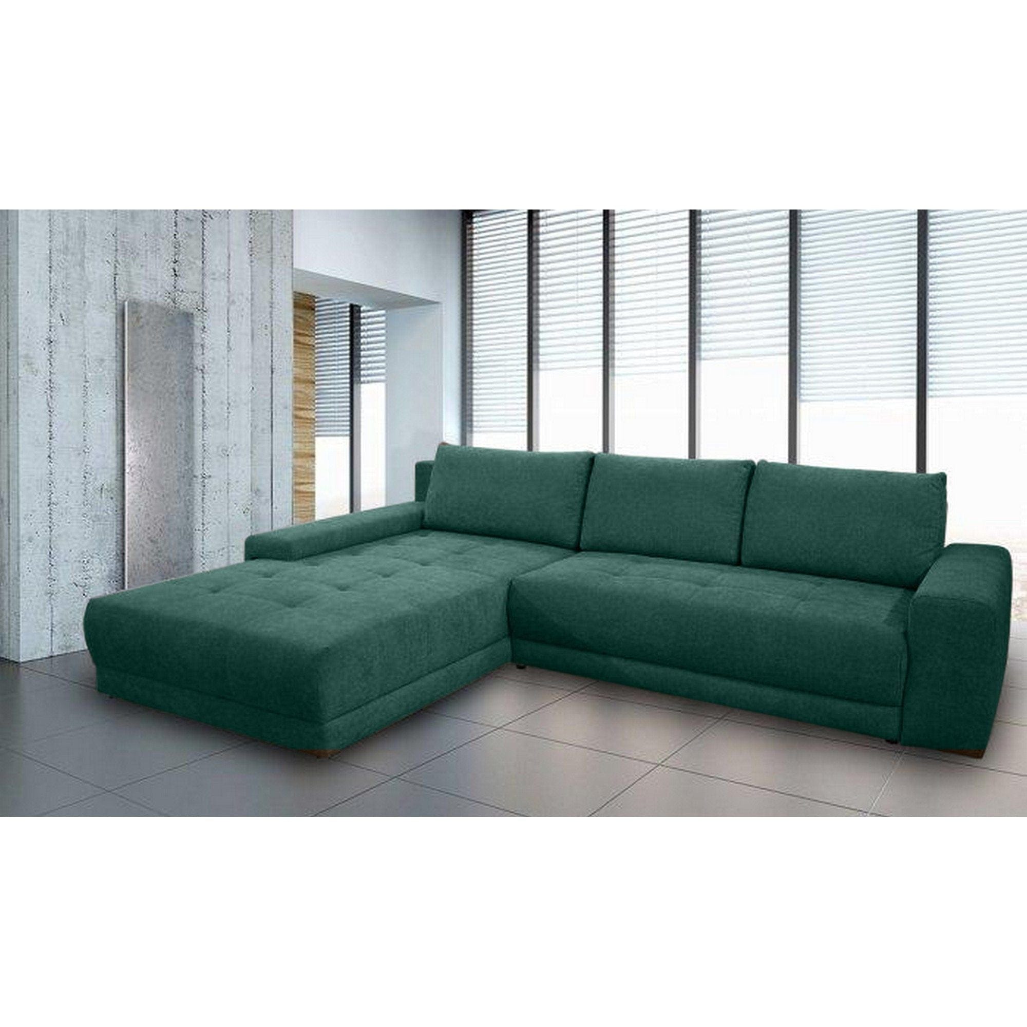 Coltar extensibil ADRIA, universal, stofa catifelata verde - Monolith 37, cu lada depozitare, 314x213x90 cm