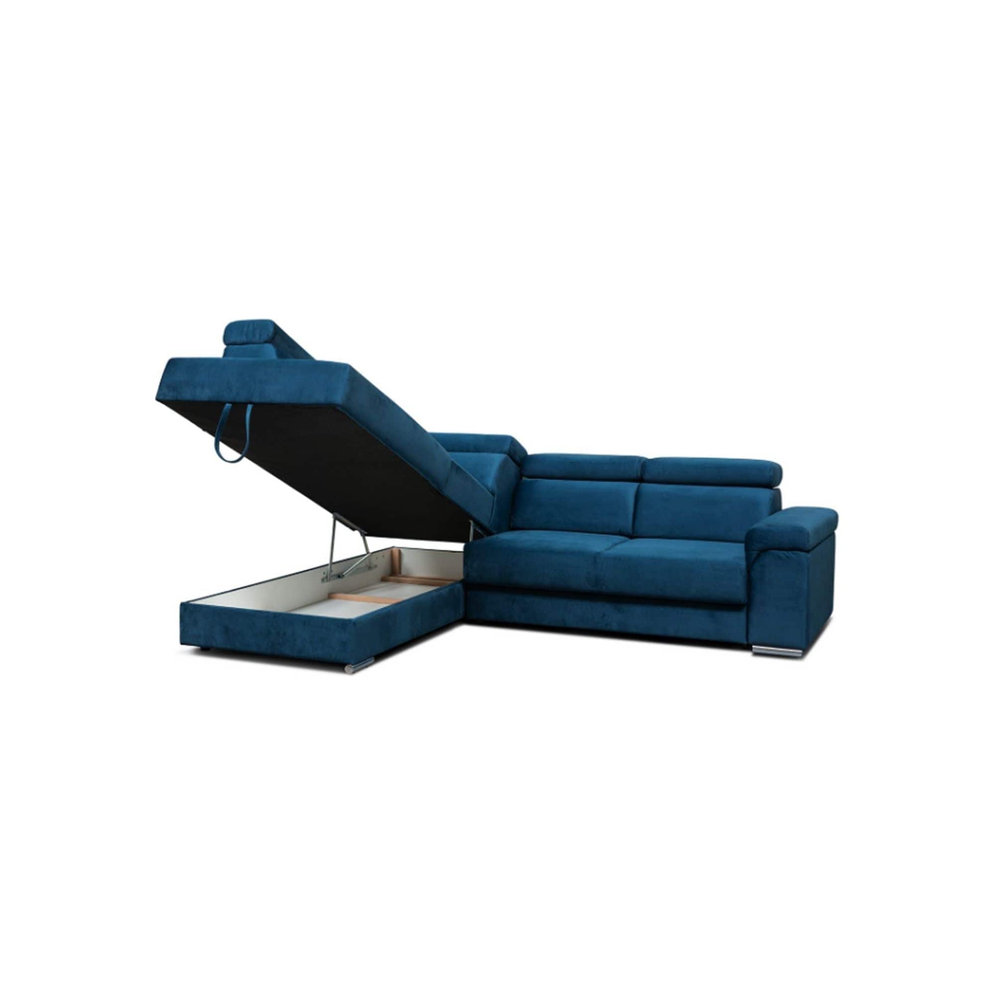 Coltar extensibil CARLO L, personalizabil materiale gama Oferta Avantaj, cu lada depozitare si tetiere reglabile, 268x206x82 cm