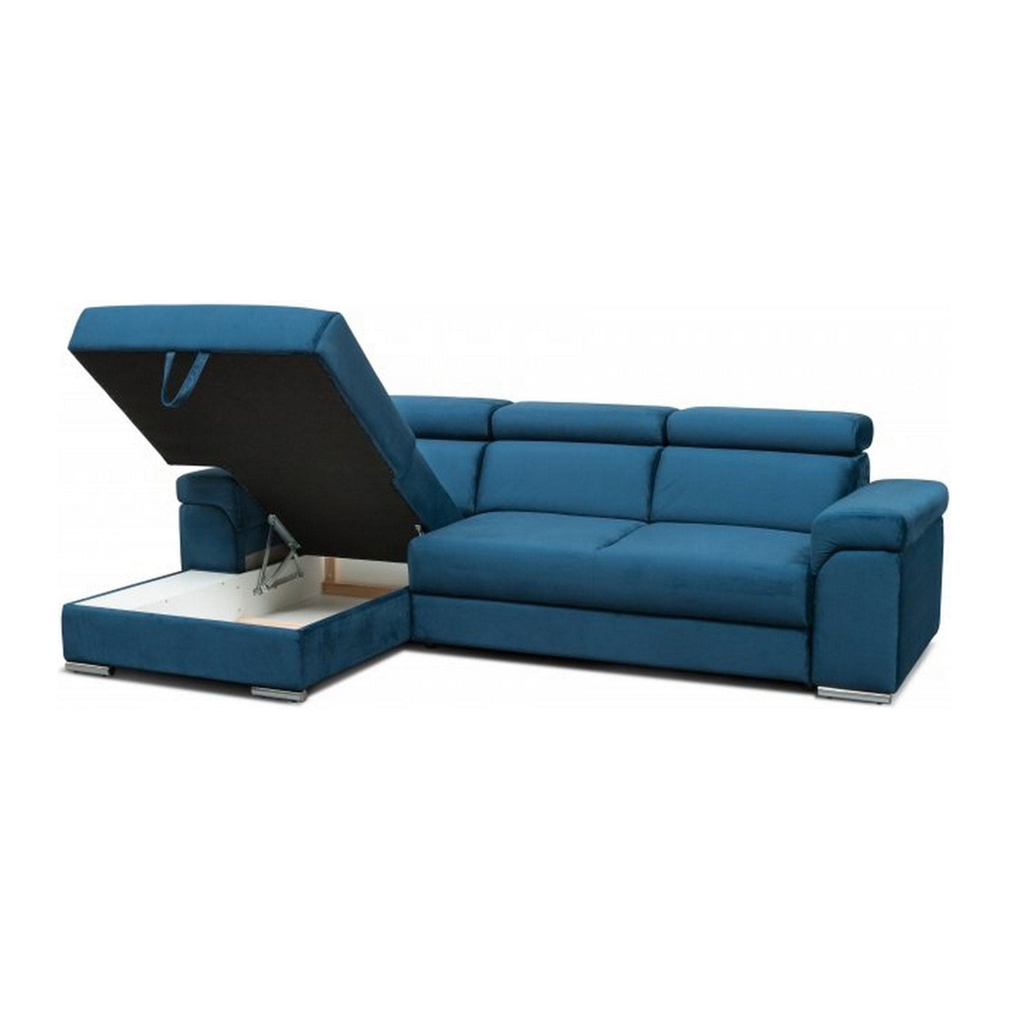 Coltar extensibil CARLO S, personalizabil materiale gama Oferta Avantaj, cu lada depozitare si tetiere reglabile, 274x169x82 cm
