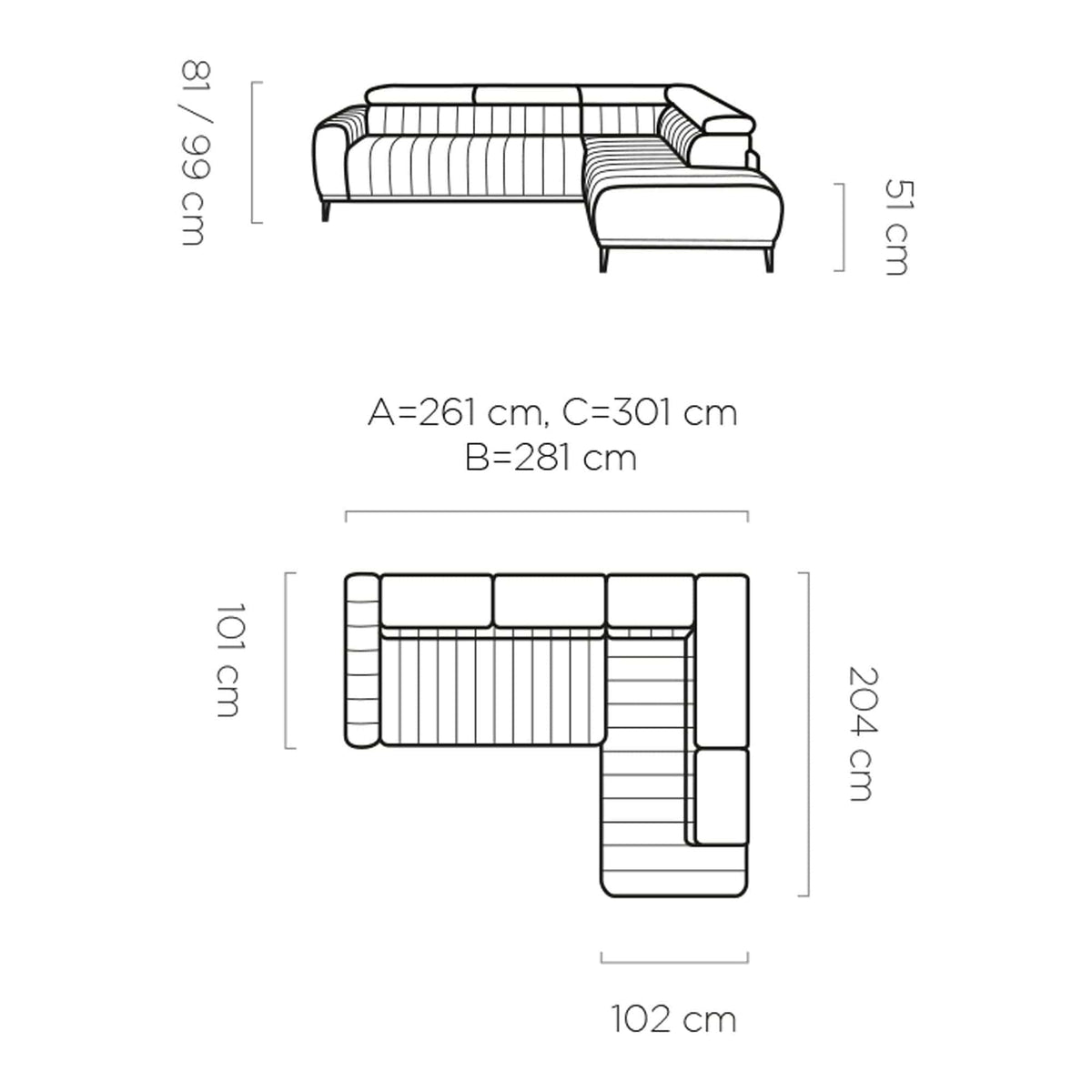 Coltar extensibil GANDI 160, sezlong stanga, stofa catifelata gri antracit - Salvador 15, Gama Premium, cu lada depozitare si tetiere reglabile, 301x204x99 cm