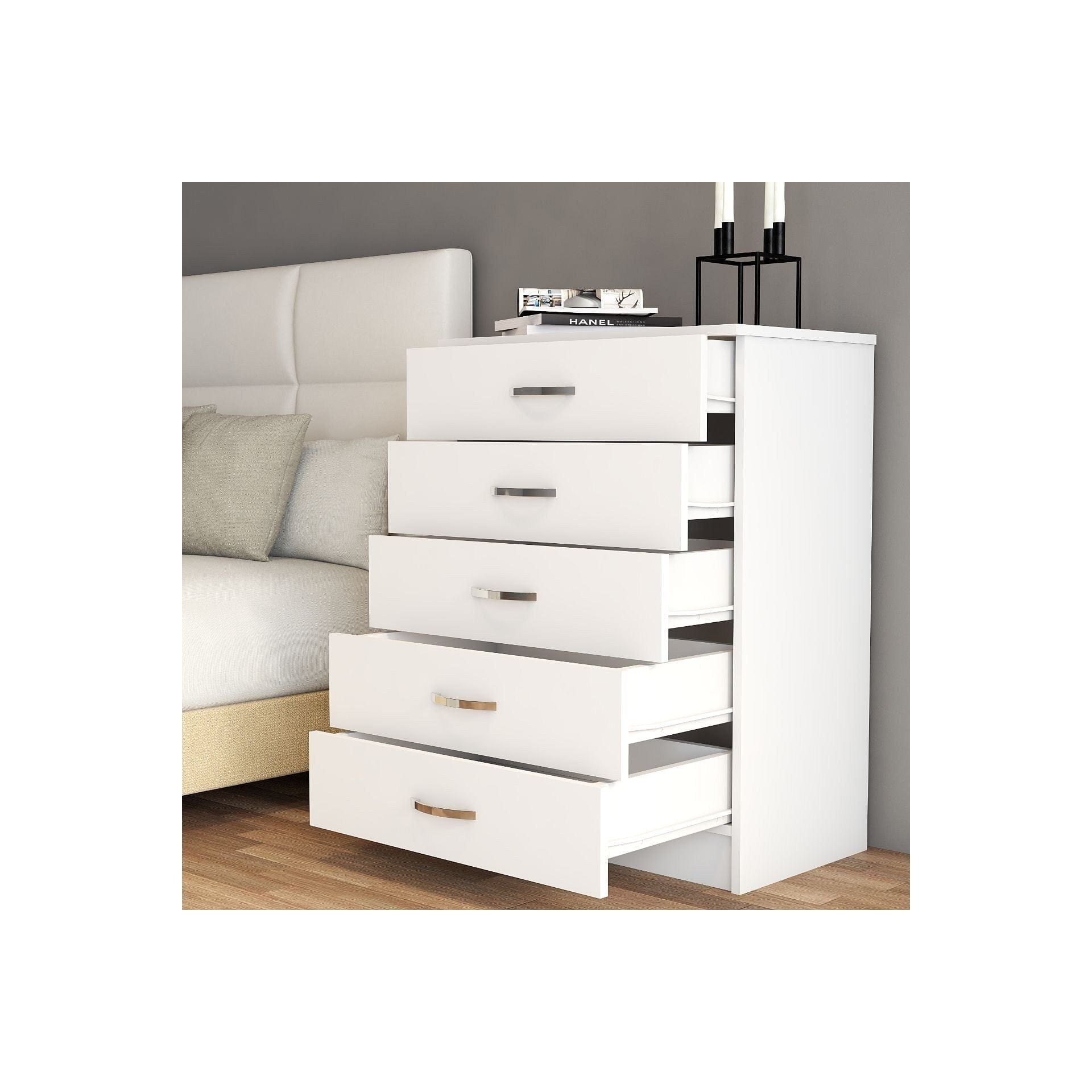 Comoda 616TNM1507, alb, PAL melaminat, 72x45x98 cm