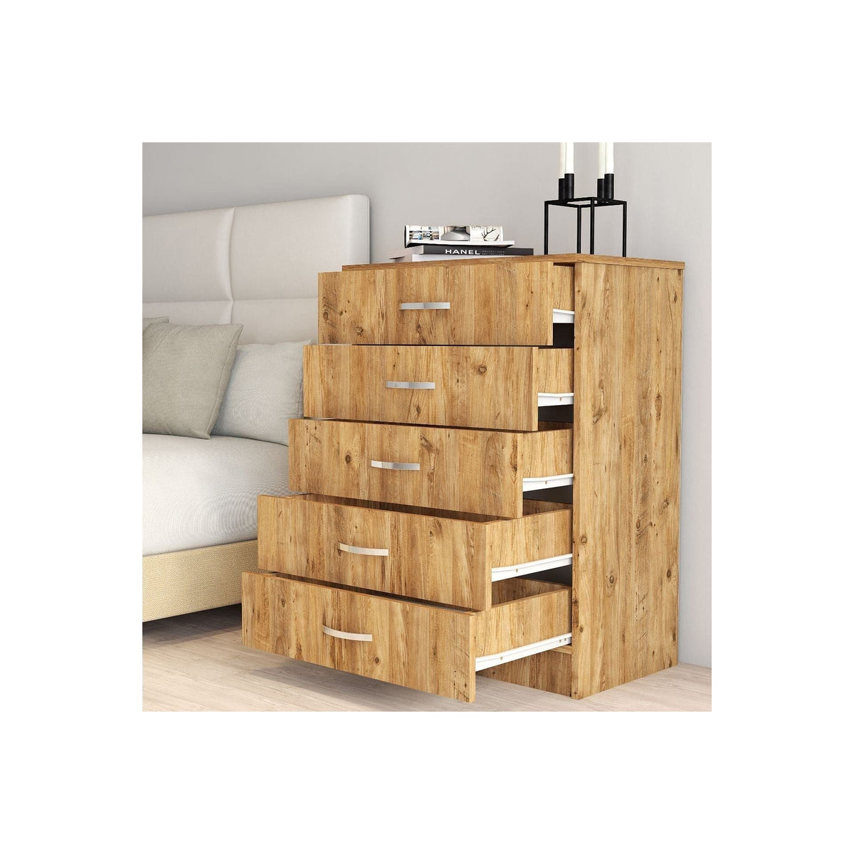 Comoda 616TNM1508, stejar, PAL melaminat, 72x45x98 cm