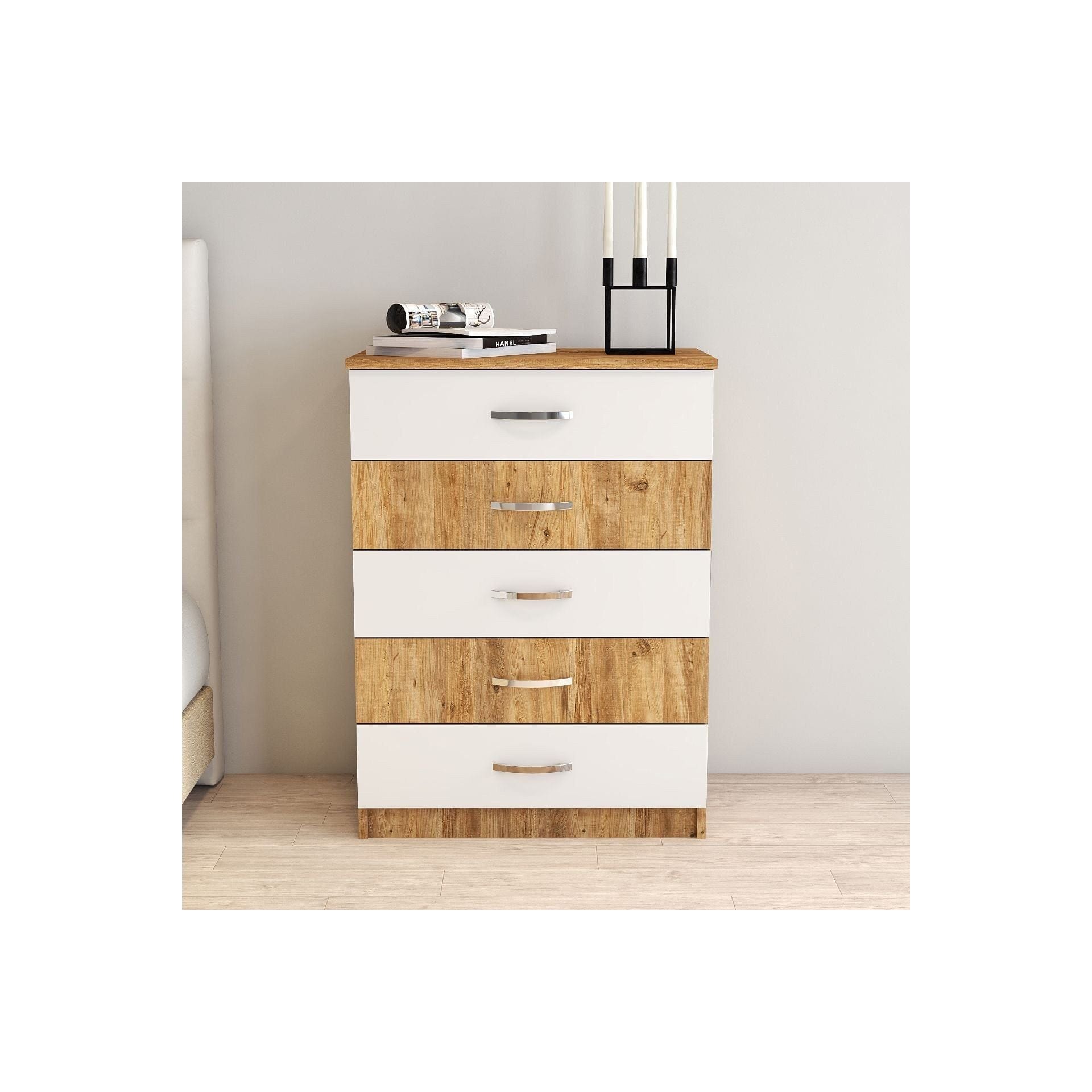 Comoda 616TNM1509, stejar/alb, PAL melaminat, 72x45x98 cm