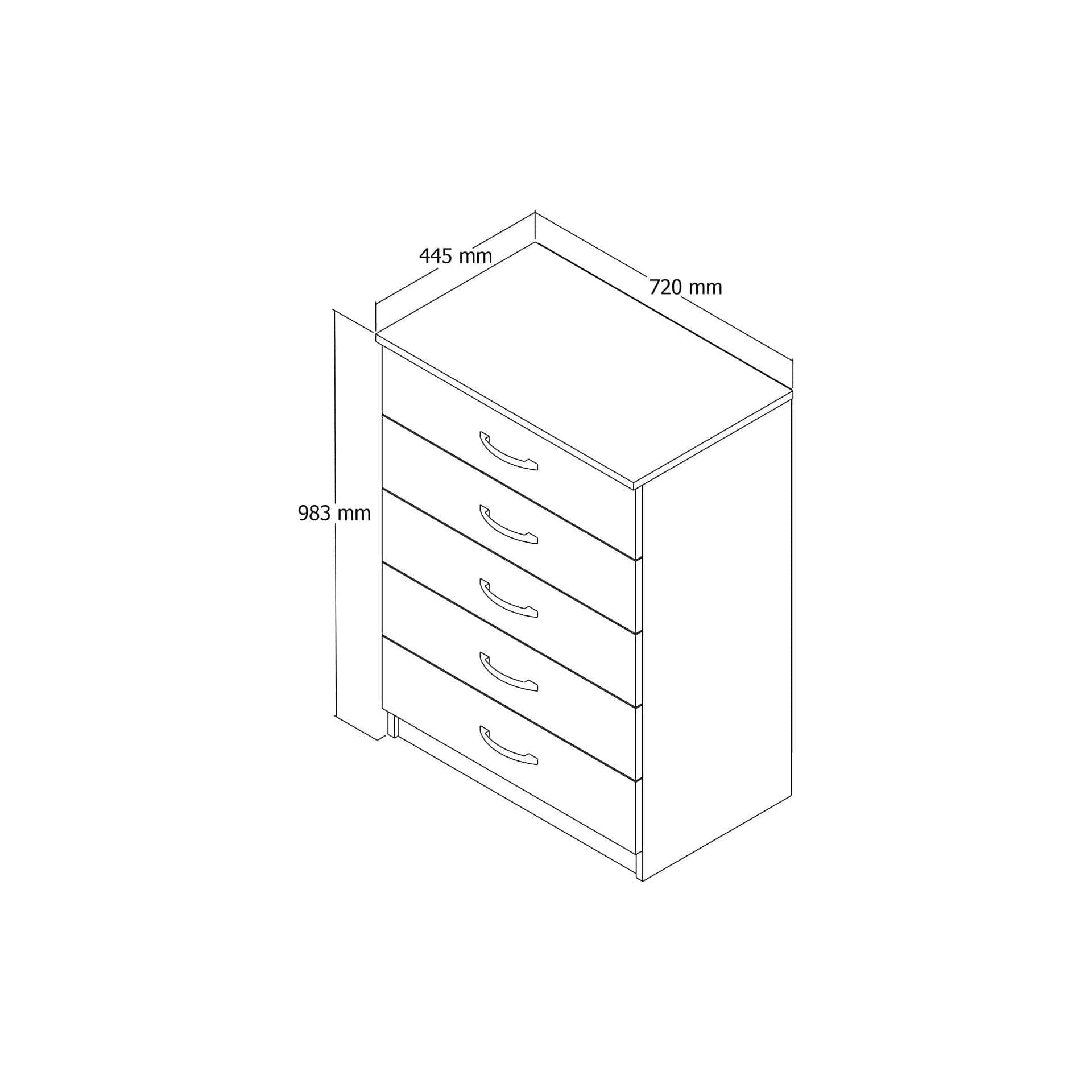 Comoda 616TNM1510, alb/stejar, PAL melaminat, 72x45x98 cm