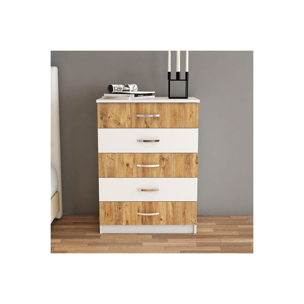 Comoda 616TNM1510, alb/stejar, PAL melaminat, 72x45x98 cm