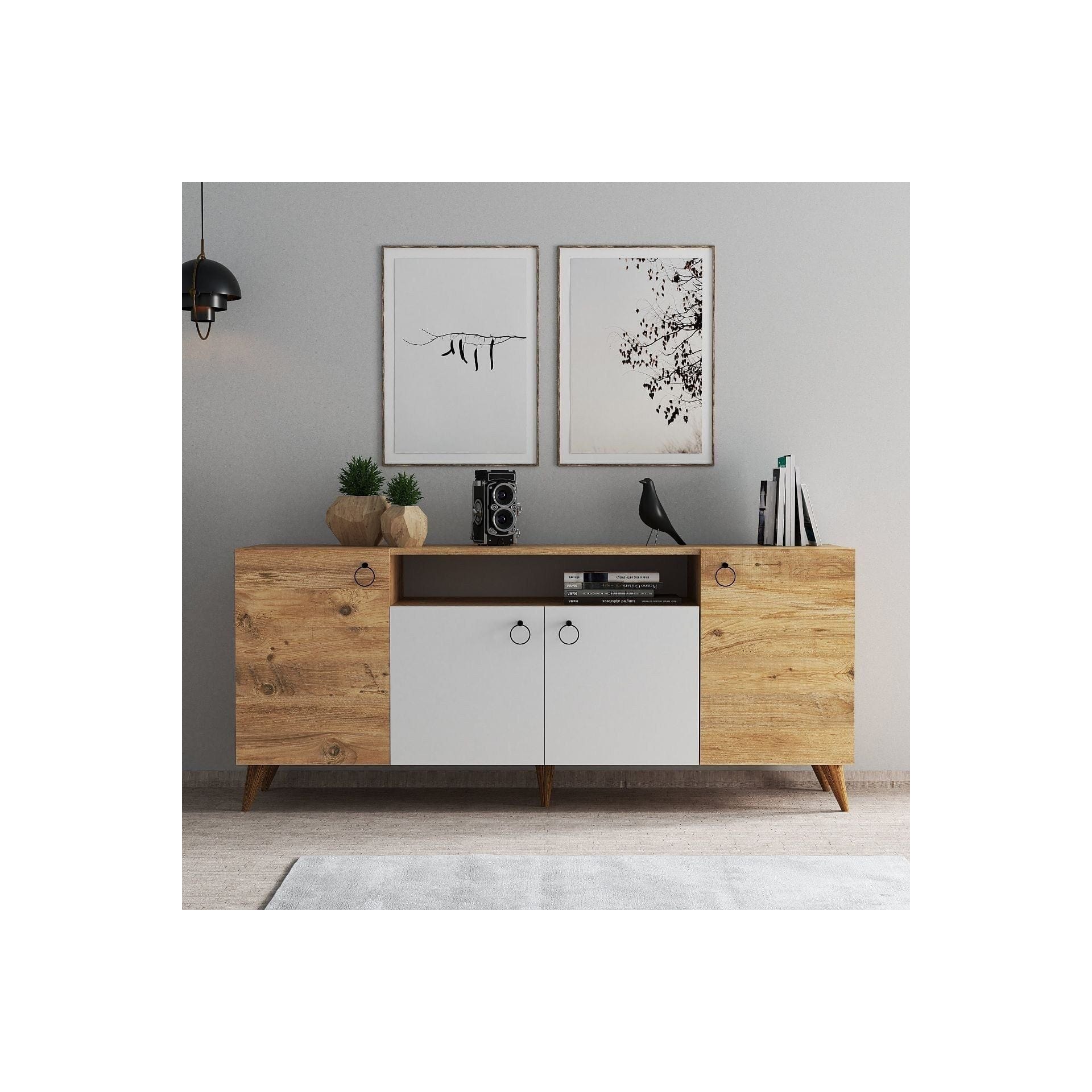 Comoda 616TNM1606, stejar/alb, PAL melaminat, 180x45x79 cm