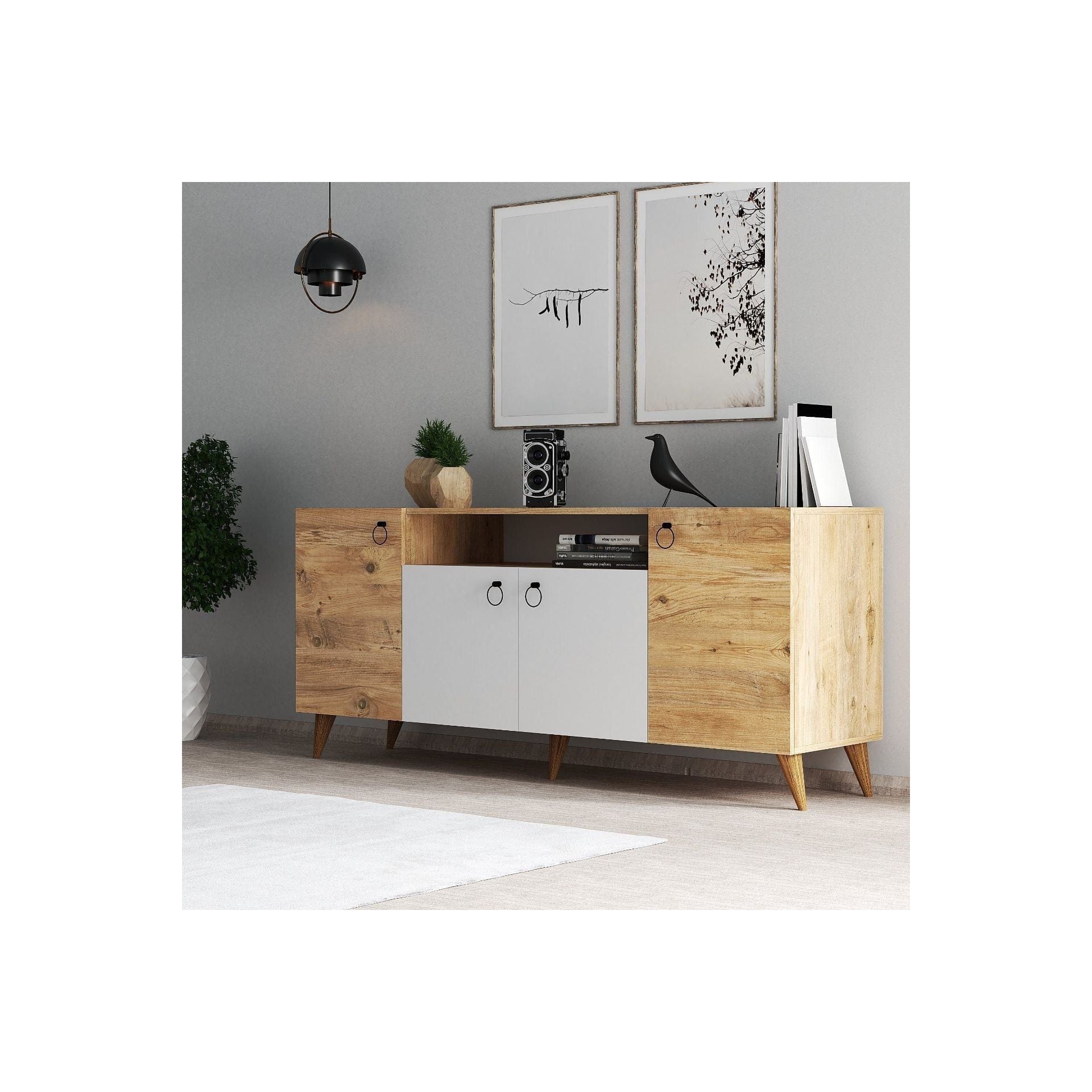 Comoda 616TNM1606, stejar/alb, PAL melaminat, 180x45x79 cm