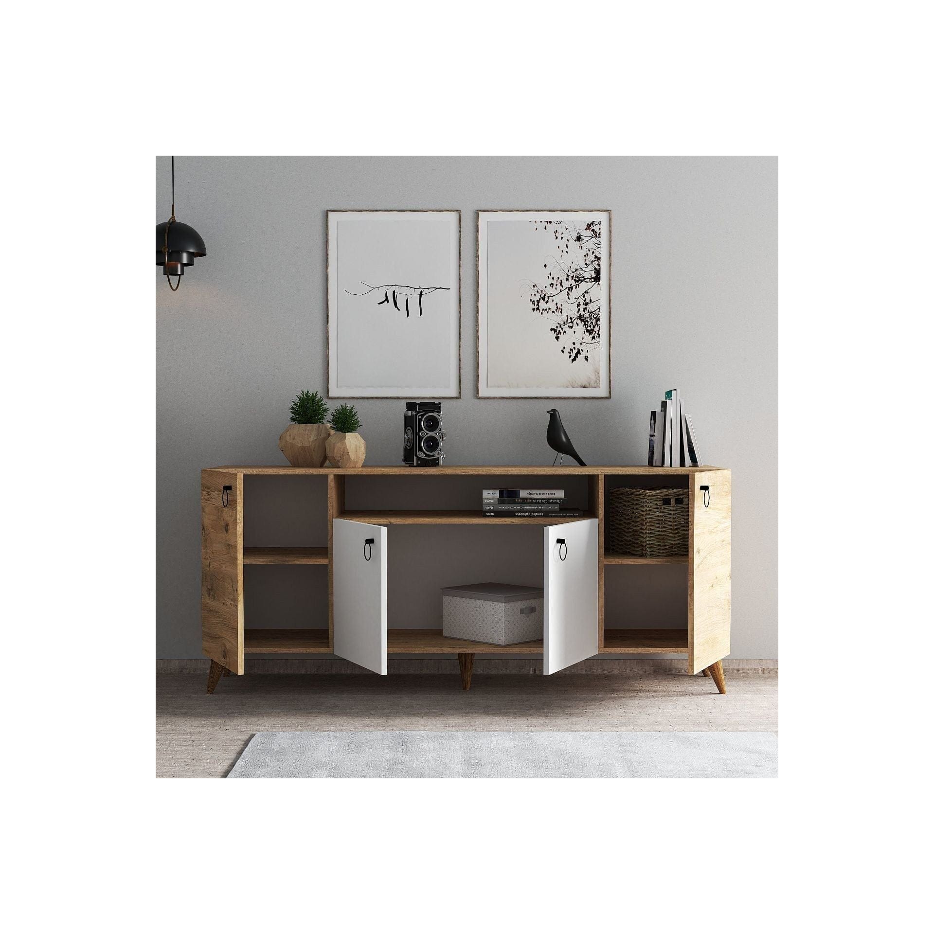 Comoda 616TNM1606, stejar/alb, PAL melaminat, 180x45x79 cm