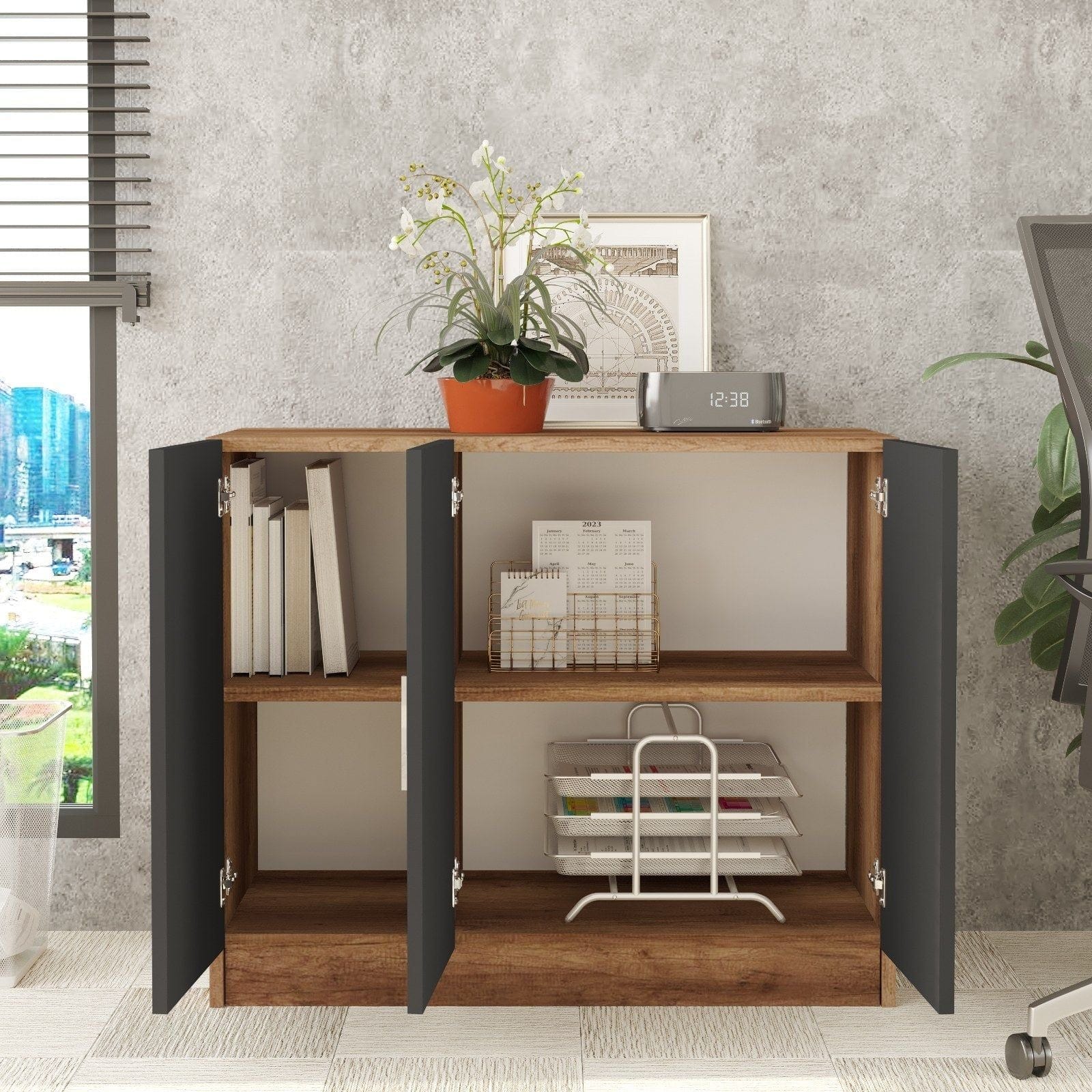 Comoda 956LCS1501, nuc/gri, PAL melaminat, 89x38x74 cm