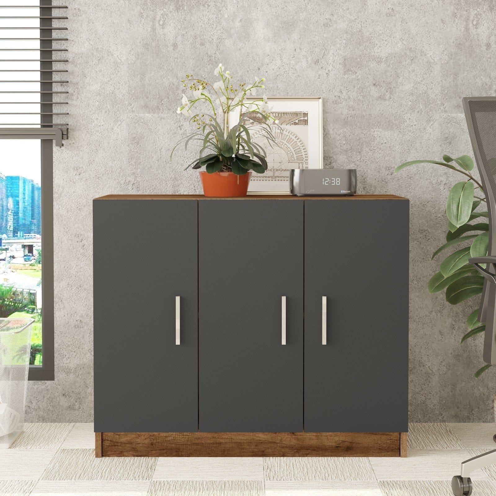 Comoda 956LCS1501, nuc/gri, PAL melaminat, 89x38x74 cm