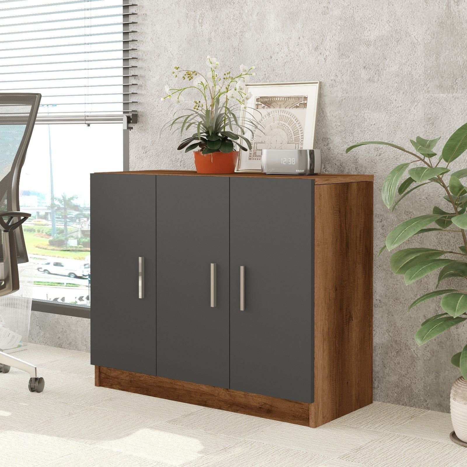 Comoda 956LCS1501, nuc/gri, PAL melaminat, 89x38x74 cm