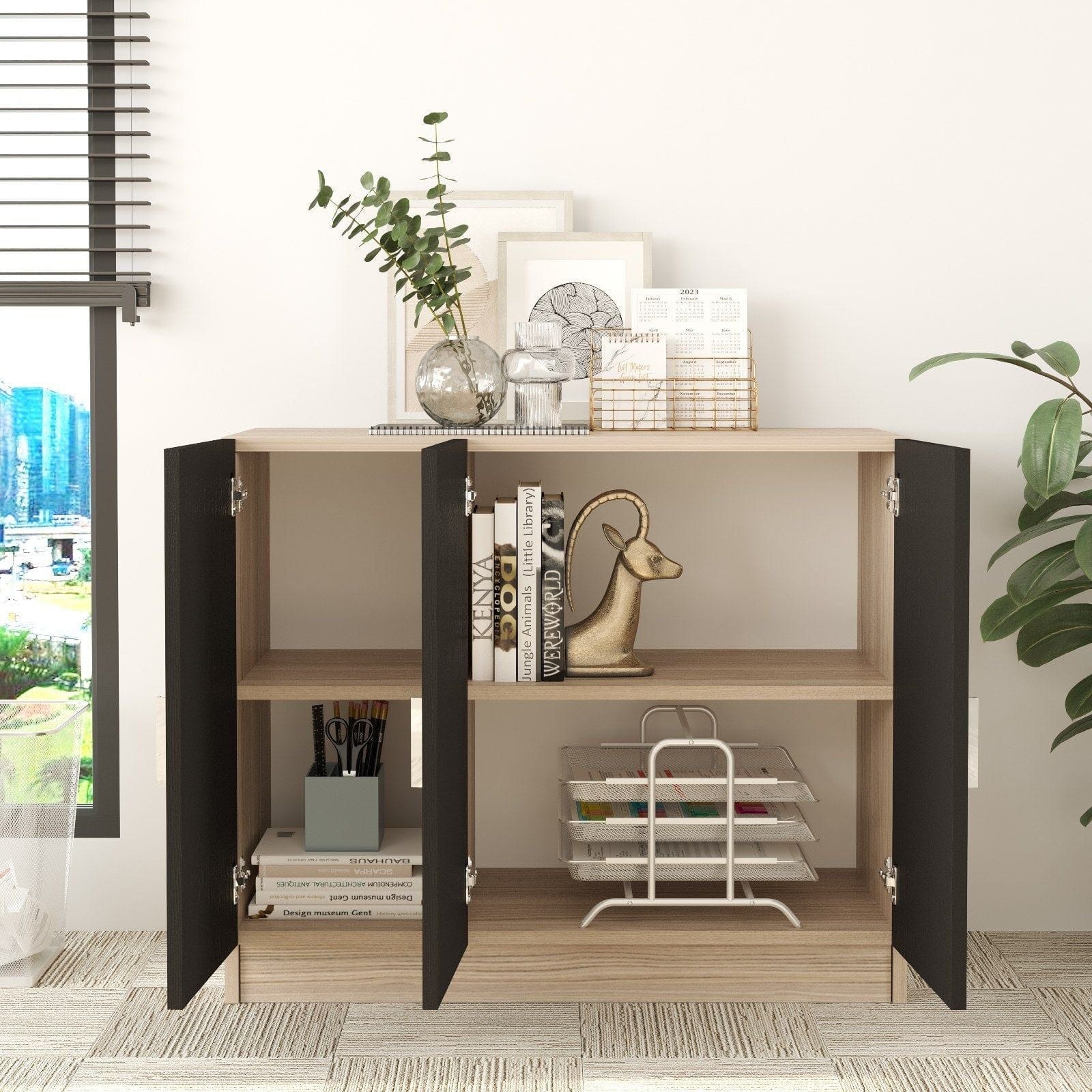 Comoda 956LCS1502, stejar/negru, PAL melaminat, 89x38x74 cm