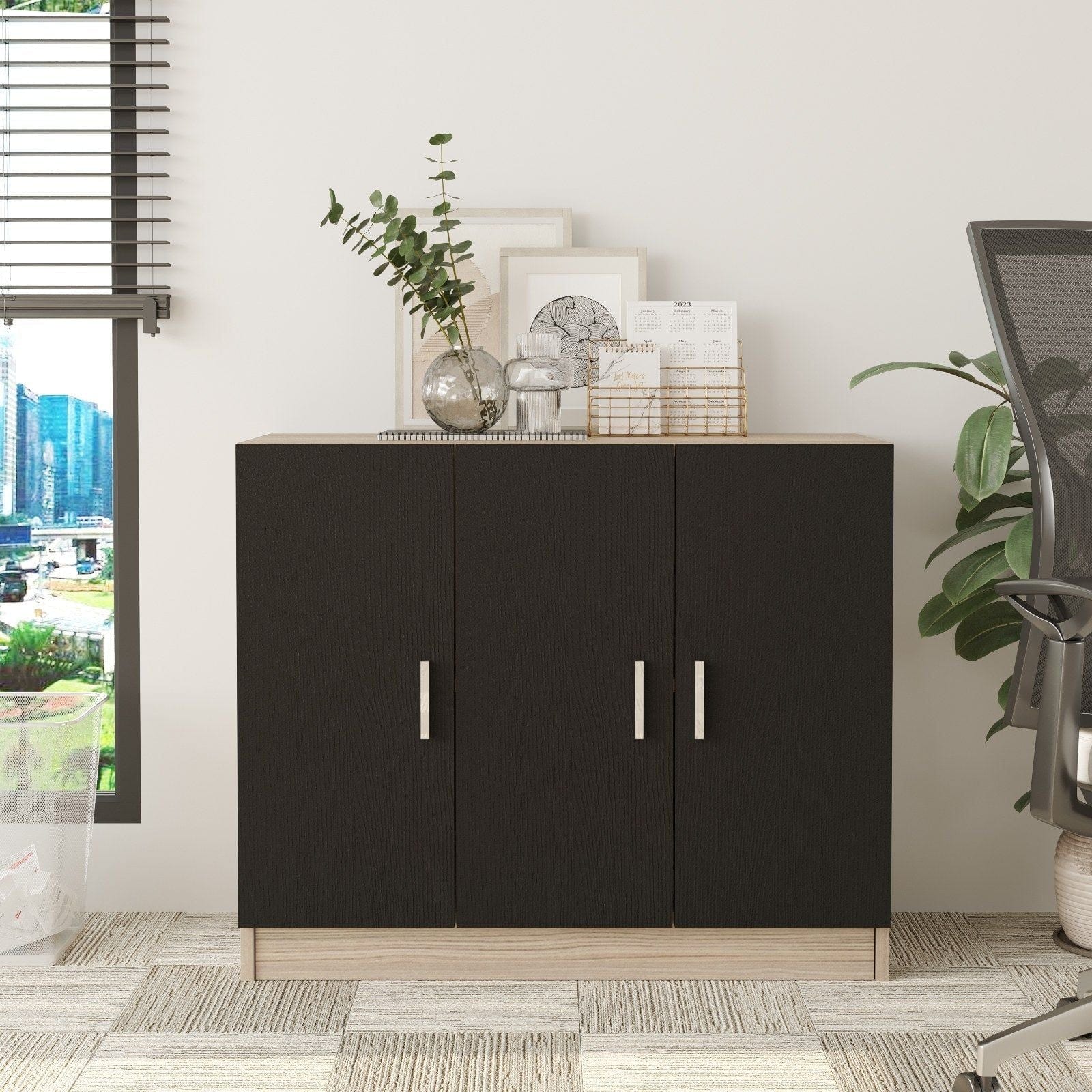 Comoda 956LCS1502, stejar/negru, PAL melaminat, 89x38x74 cm