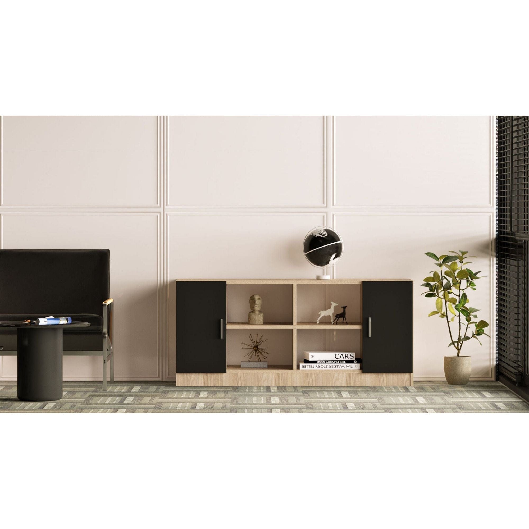 Comoda 956LCS1505, stejar/negru, PAL melaminat, 140x46x62 cm