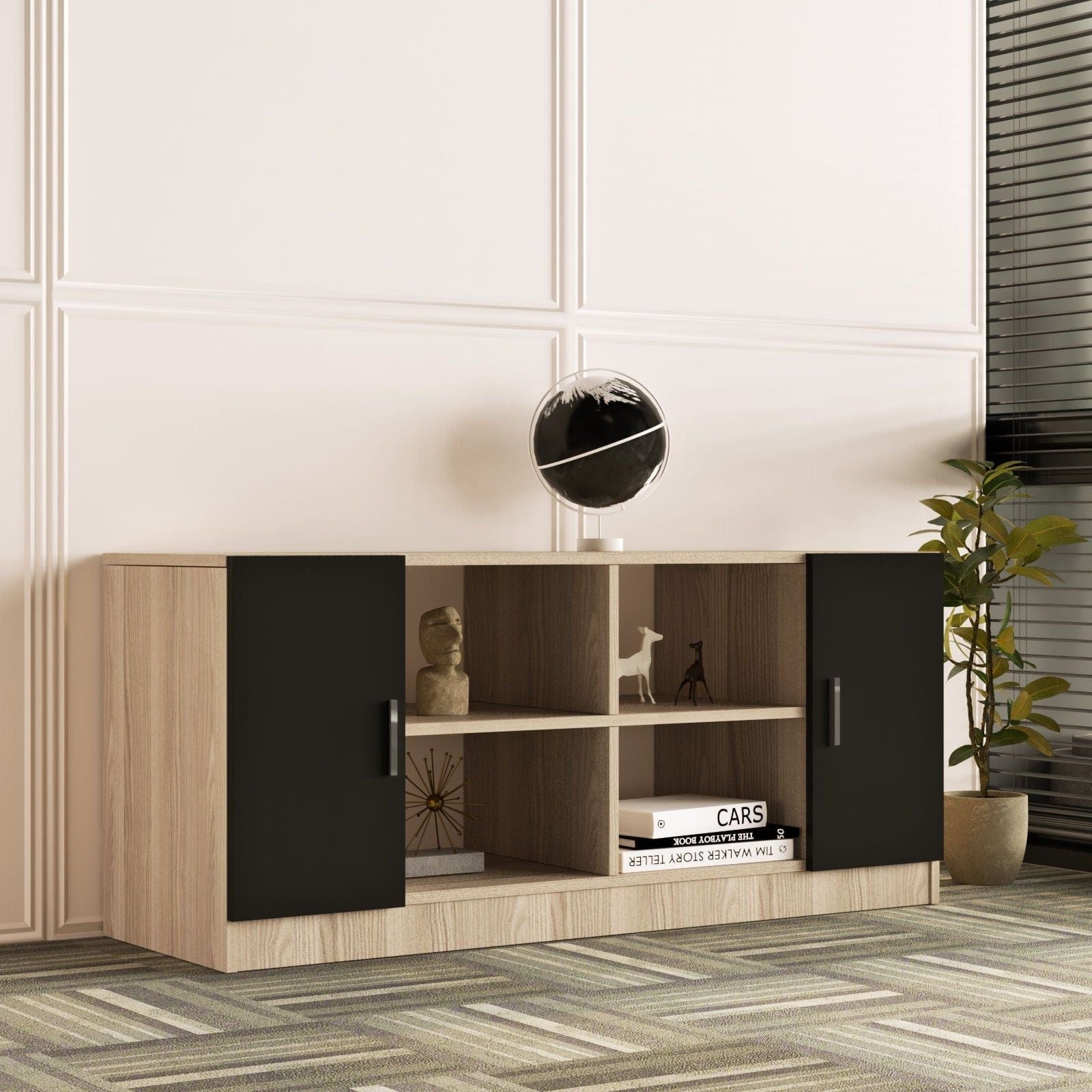 Comoda 956LCS1505, stejar/negru, PAL melaminat, 140x46x62 cm
