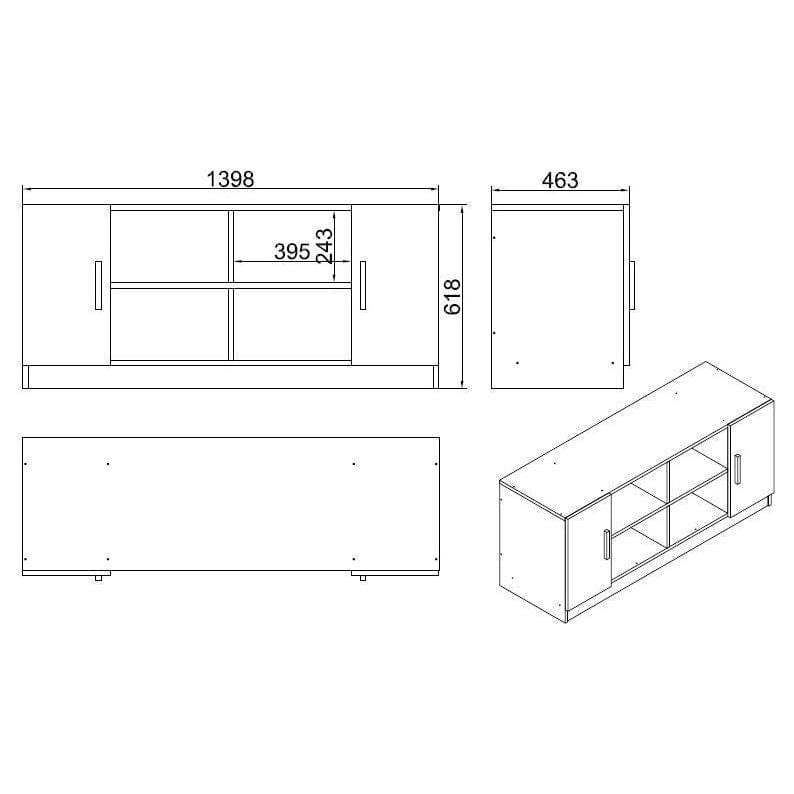Comoda 956LCS1505, stejar/negru, PAL melaminat, 140x46x62 cm