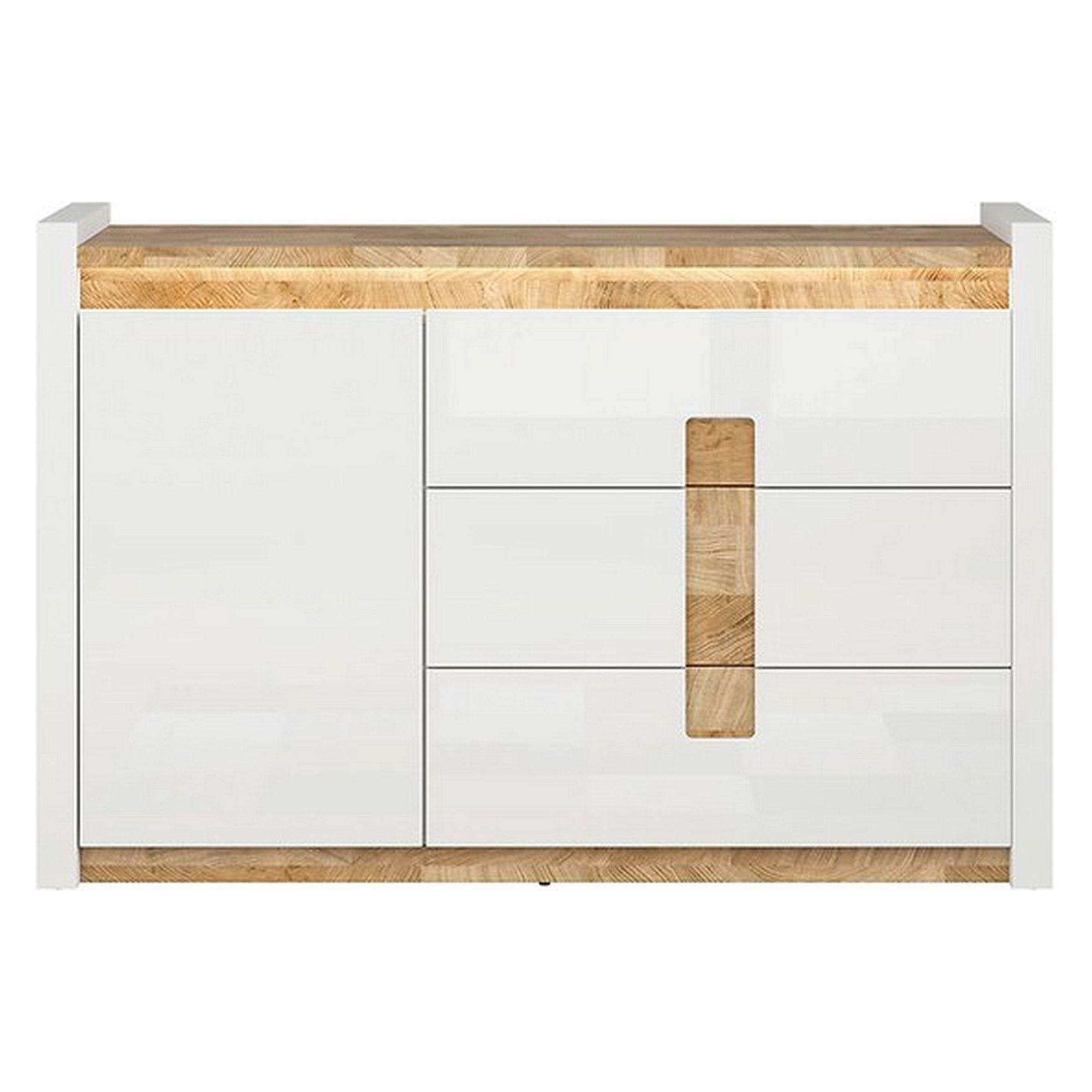 Comoda ALAMEDA, alb lucios/stejar, PAL, 147x41x97 cm