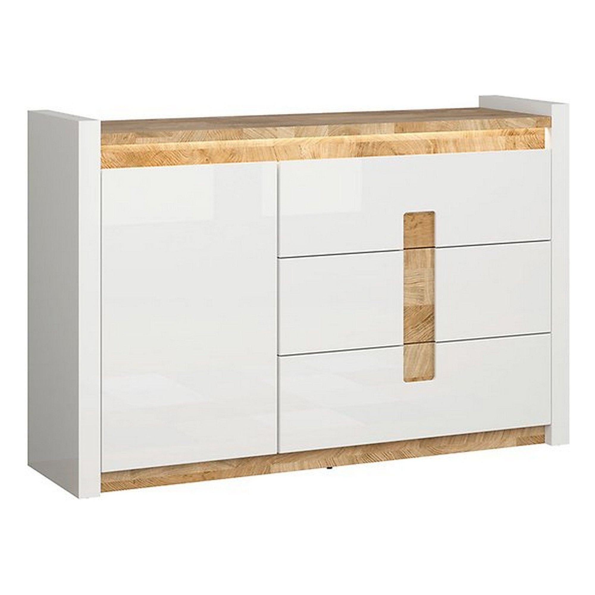 Comoda ALAMEDA, alb lucios/stejar, PAL, 147x41x97 cm