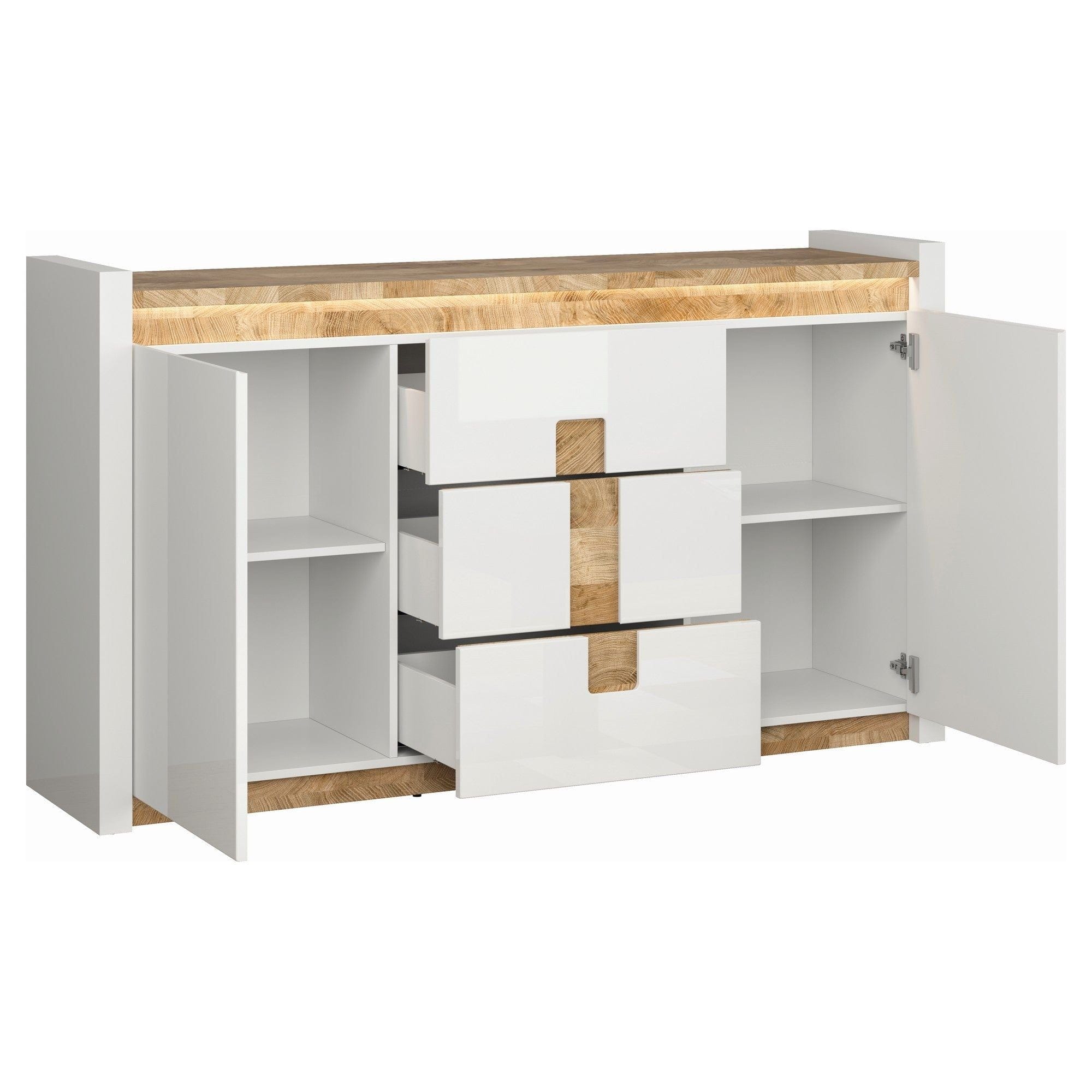 Comoda ALAMEDA, alb/stejar, PAL, 172x41x97 cm