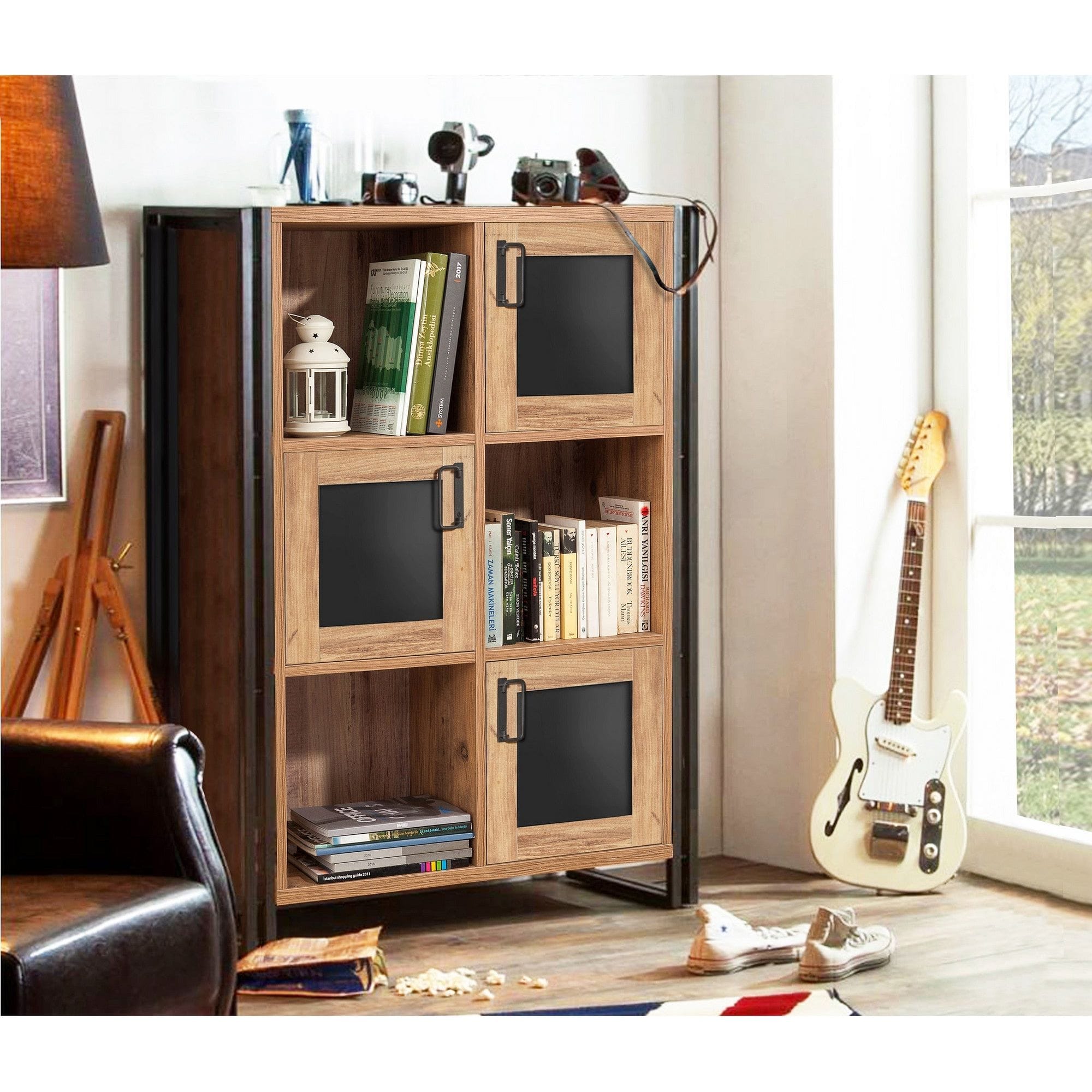 Comoda Arcas Erna, stejar/negru, PAL melaminat/metal, 89x35x127 cm