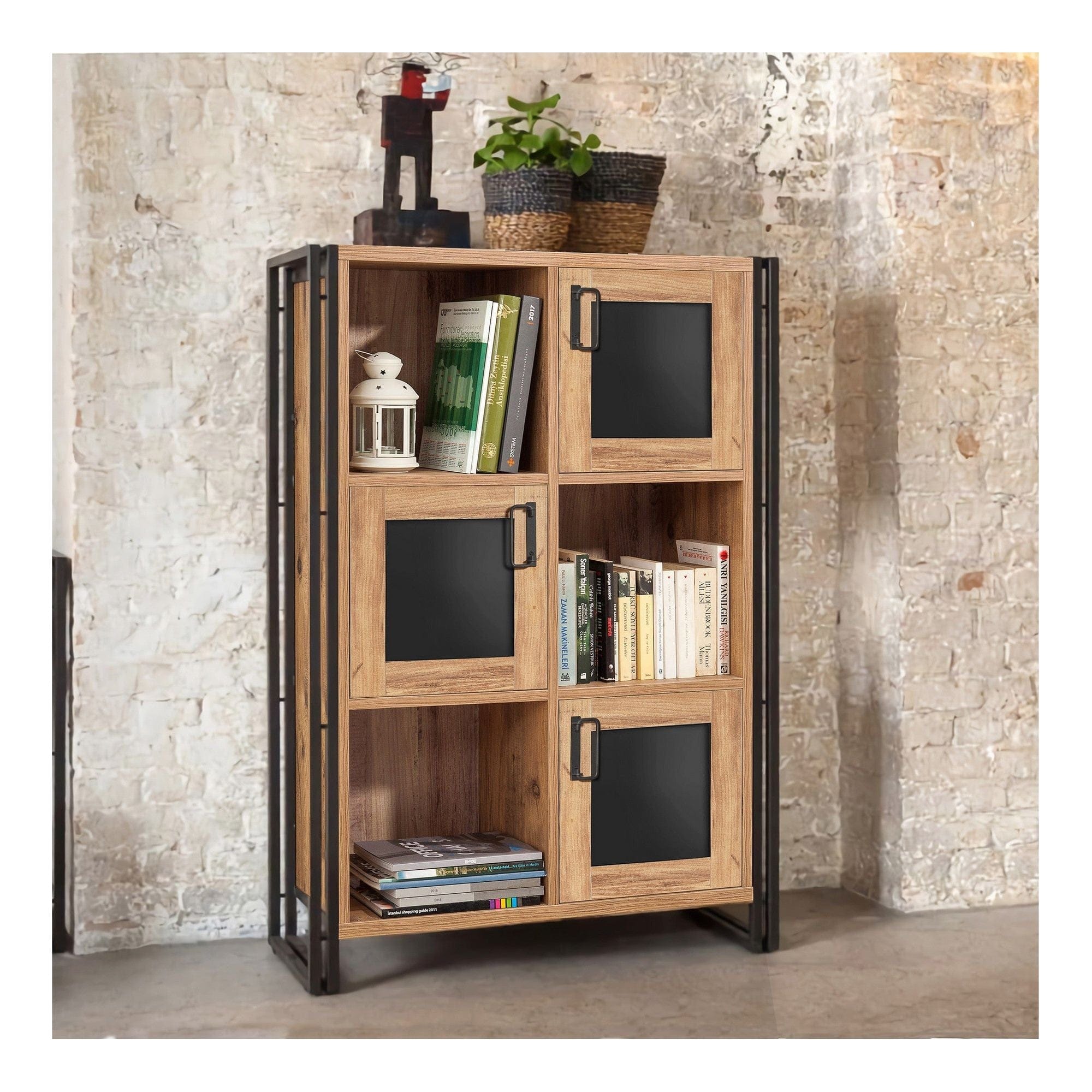 Comoda Arcas Erna, stejar/negru, PAL melaminat/metal, 89x35x127 cm