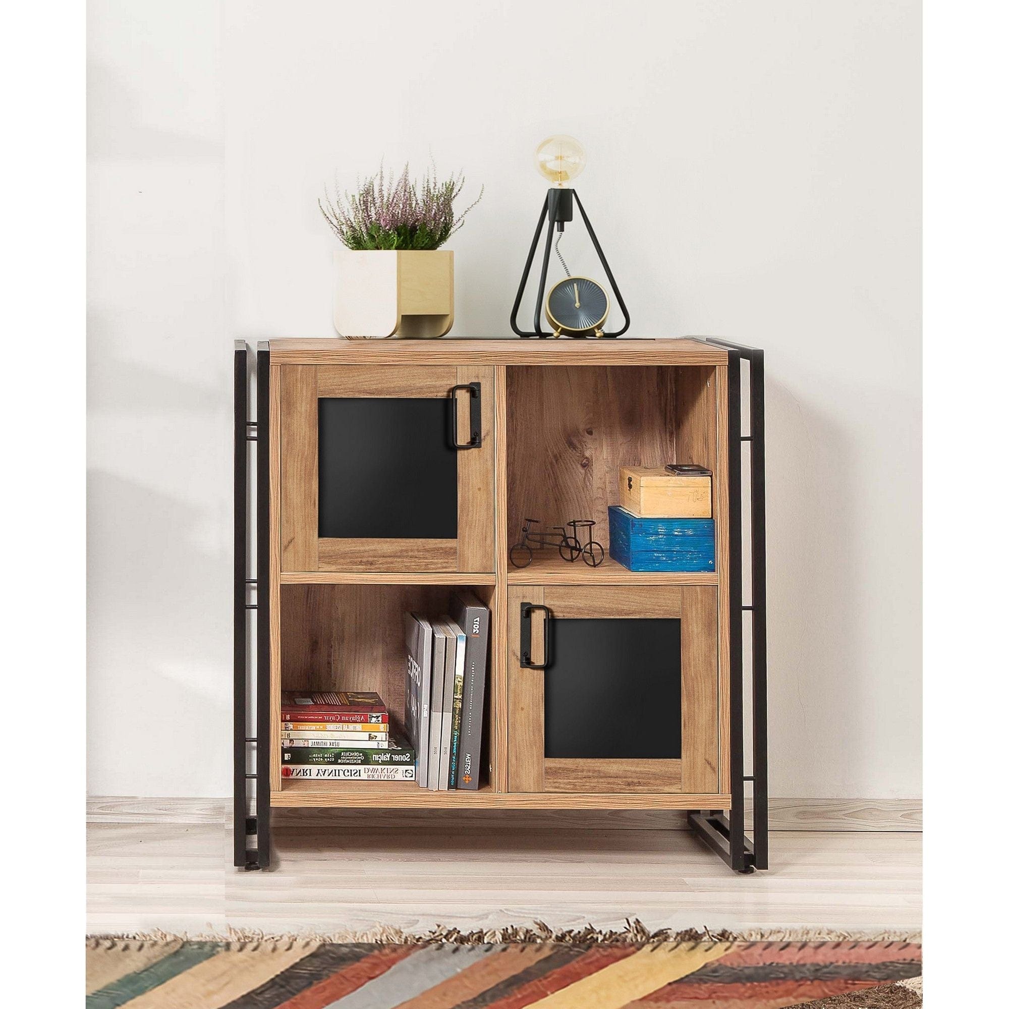 Comoda Arcas Verna, pin atlantic/negru, PAL melaminat/metal, 89x35x89 cm