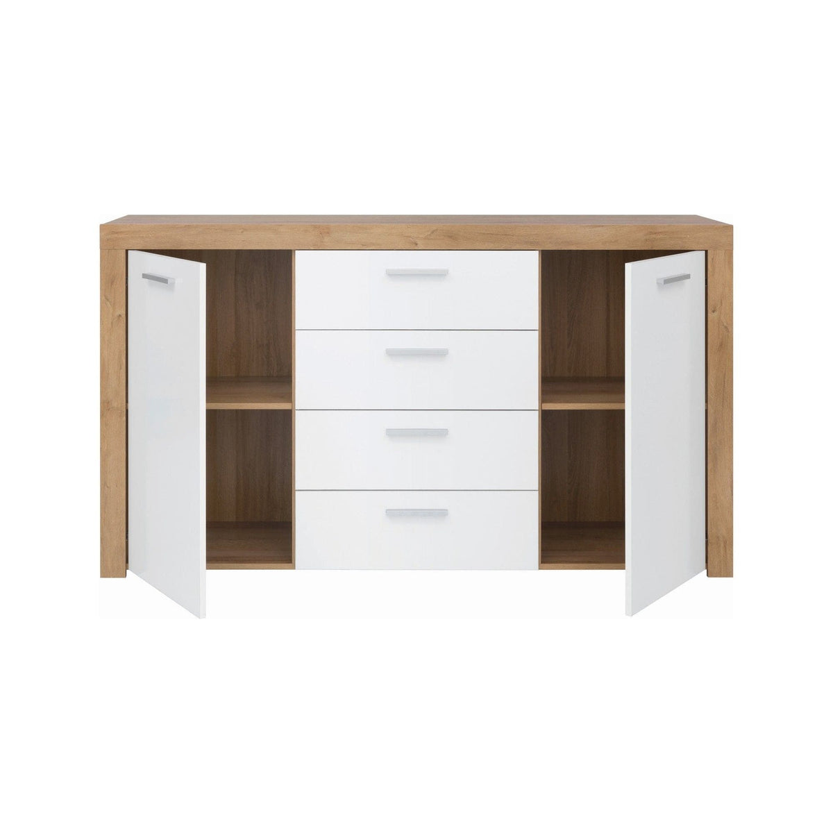 Comoda BALDER KOM2D4S, alb/stejar, PAL, 155x39x88 cm