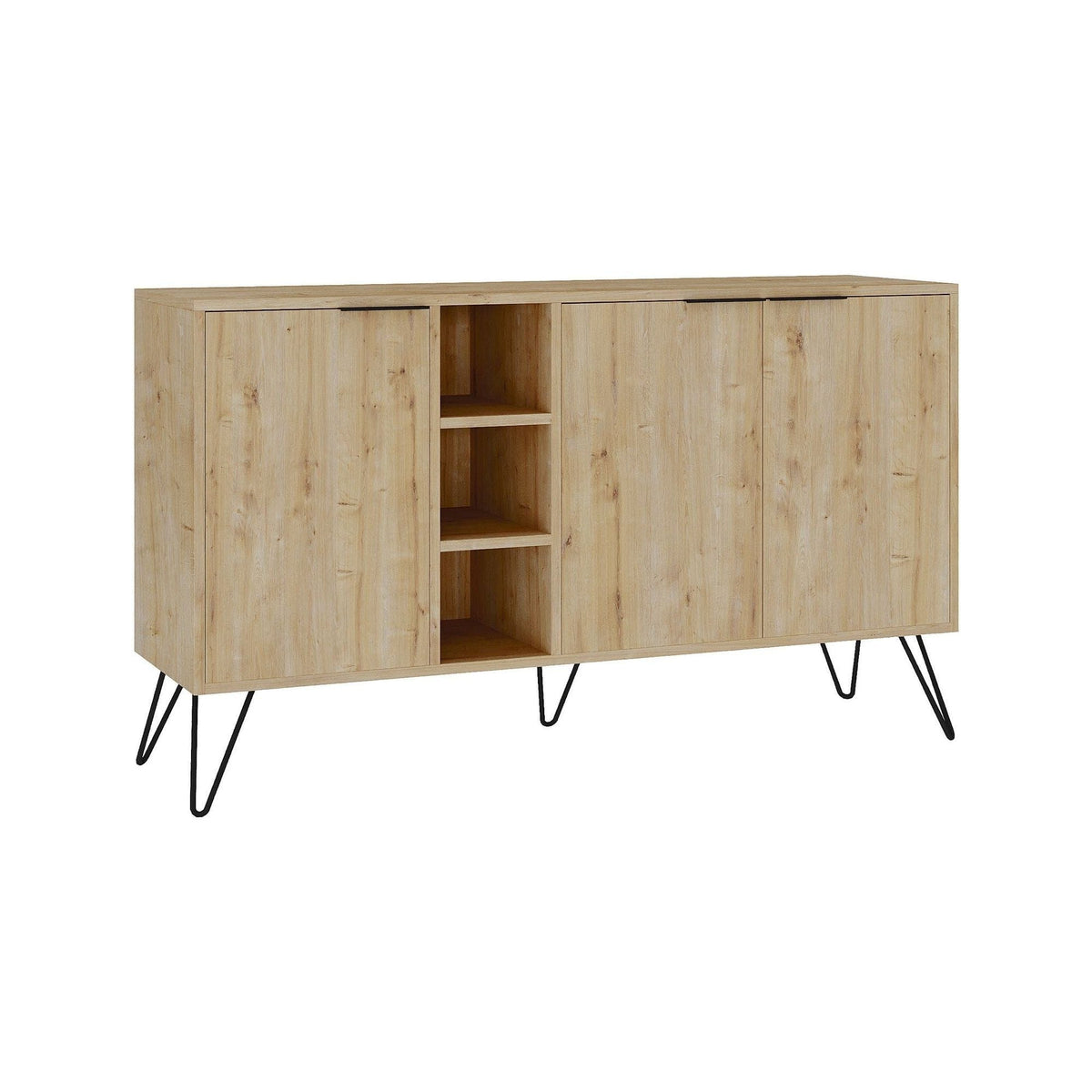 Comoda Clara-Oak, stejar/negru, PAL melaminat/metal, 142x36x83 cm