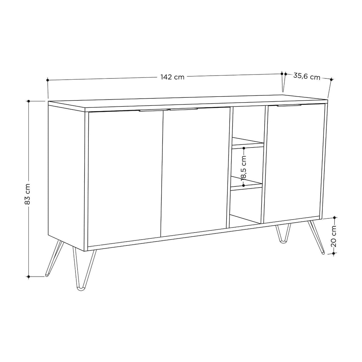 Comoda CLARA, stejar/gri antracit, PAL melaminat/metal, 142x36x83 cm