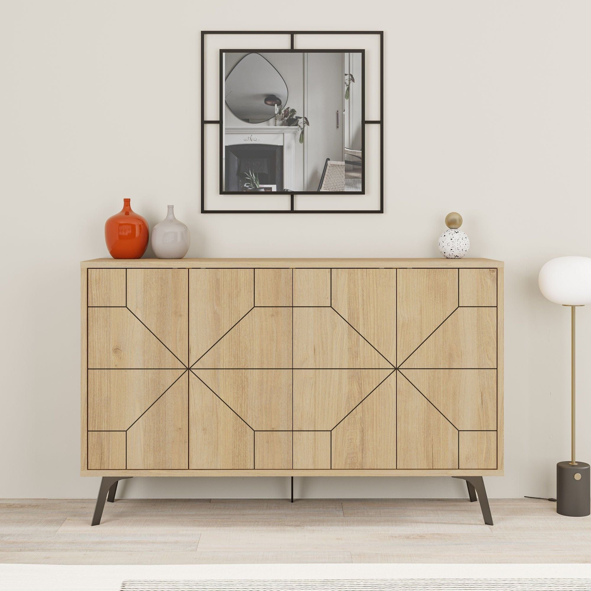Comoda DUNE, stejar/negru, PAL melaminat, 123x35x77 cm