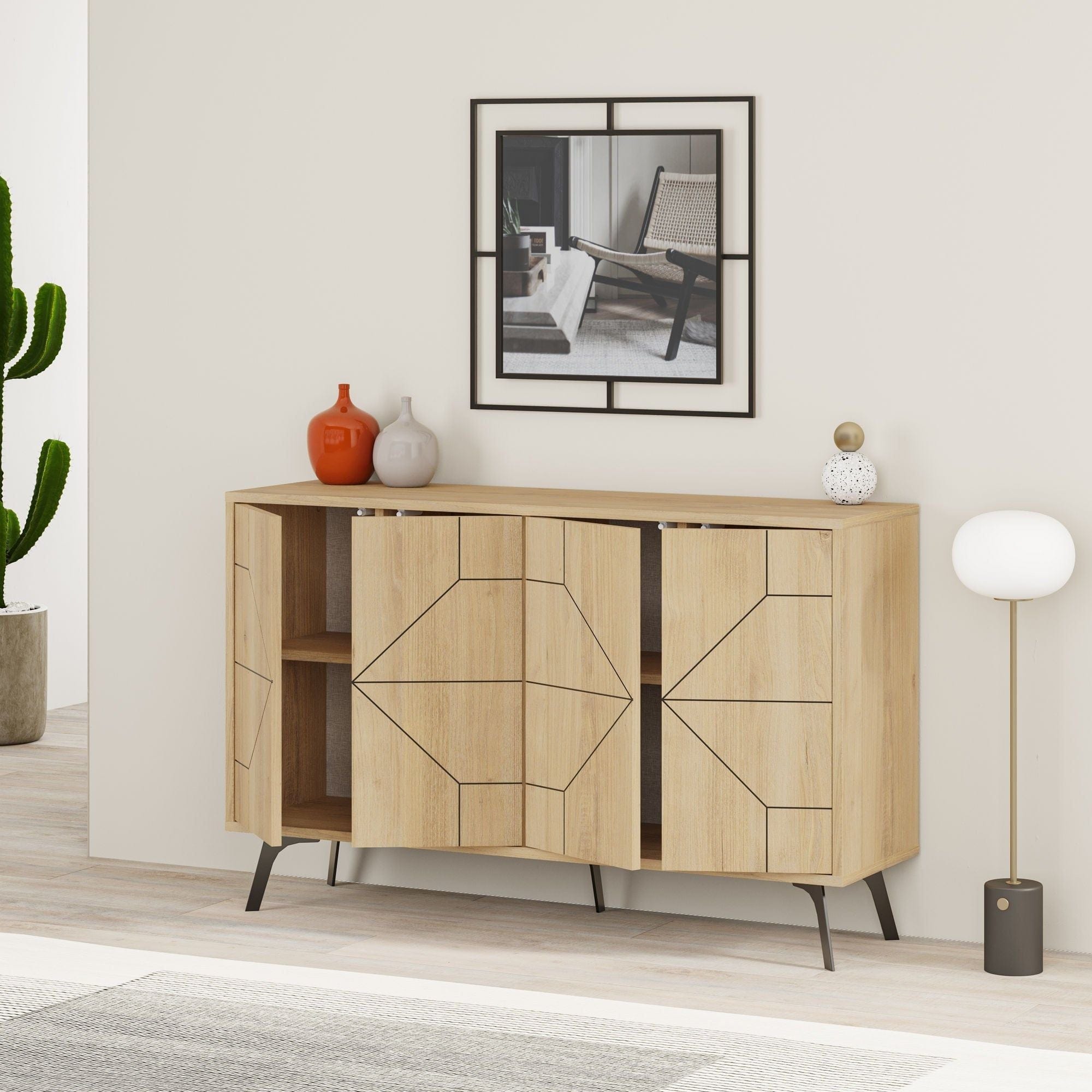 Comoda DUNE, stejar/negru, PAL melaminat, 123x35x77 cm