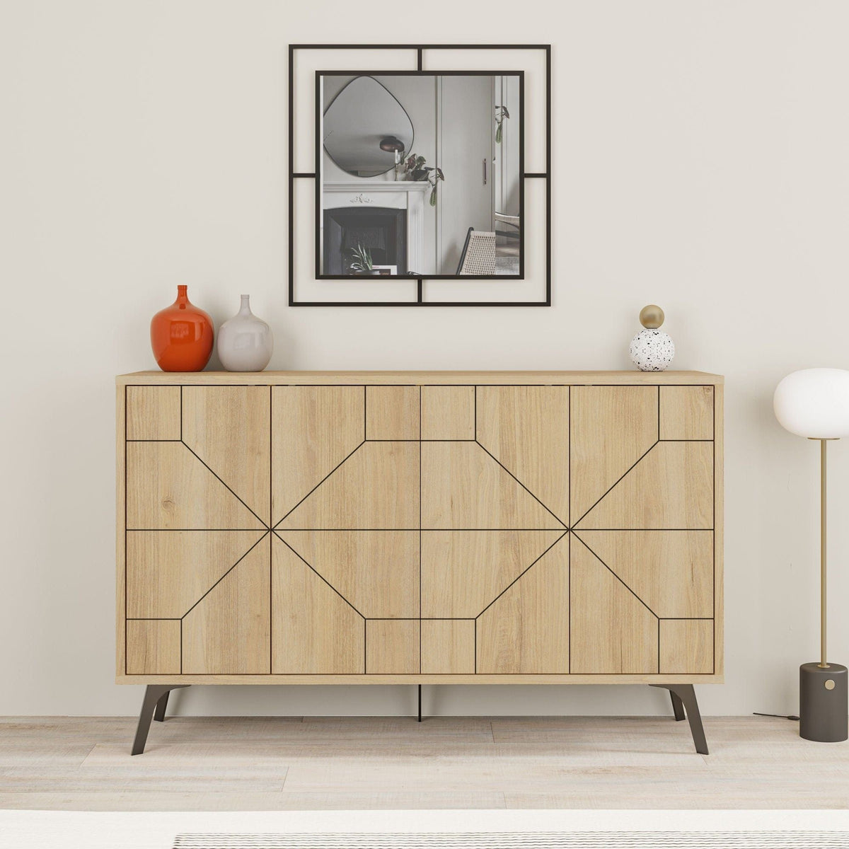 Comoda DUNE, stejar/negru, PAL melaminat, 123x35x77 cm