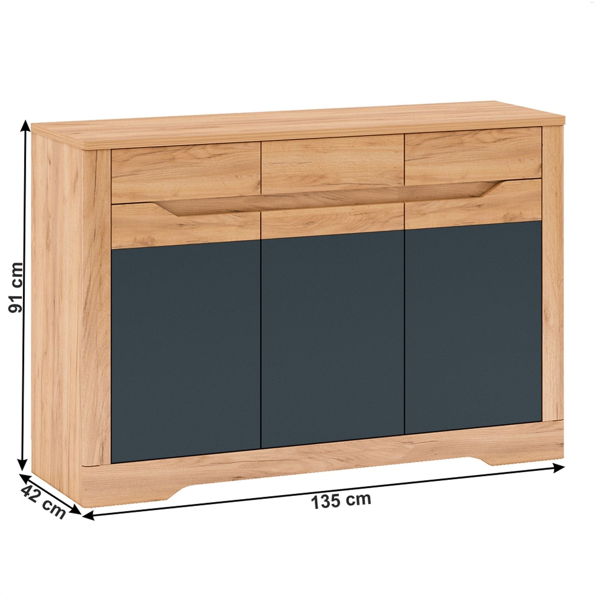 Comoda FIDEL E, stejar artisan/gri grafit, PAL, 135x42x91 cm